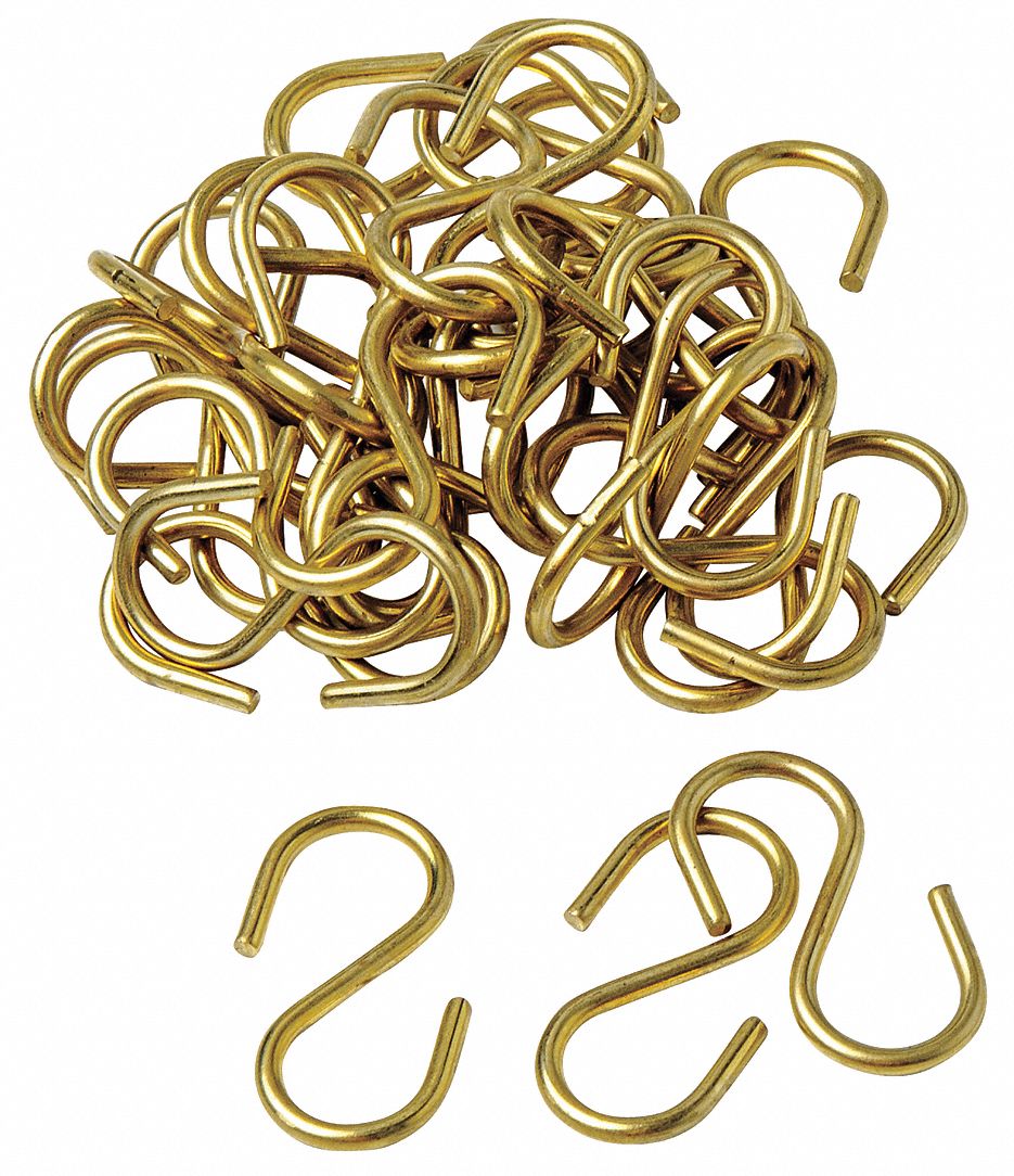 BRADY 23303 Hook,S Hook,1 1/4 in L,Brass,PK100 PK 4