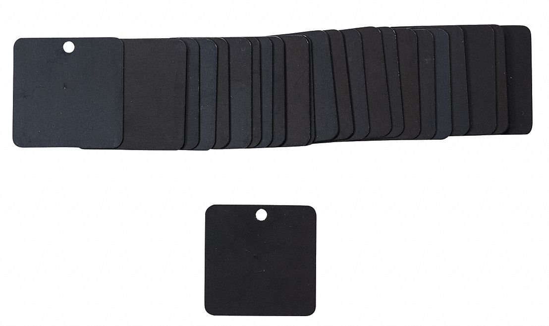 Blank Tags: Aluminum, Black, Square, 1 1/2 in x 1 1/2 in, 25 PK