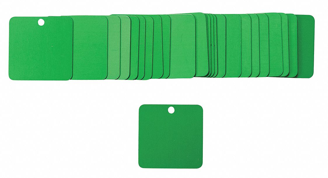 Blank Tags: Aluminum, Green, Square, 2 in x 2 in, 25 PK