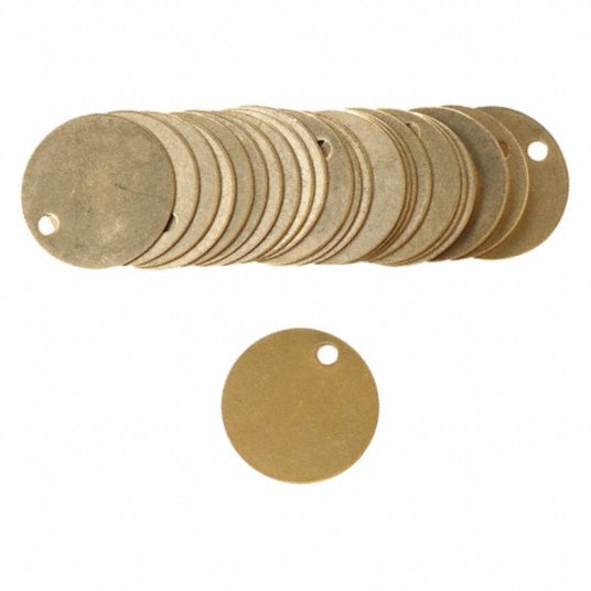 Brass, 1 1/2 in Dia, Blank Tags - 15Y745