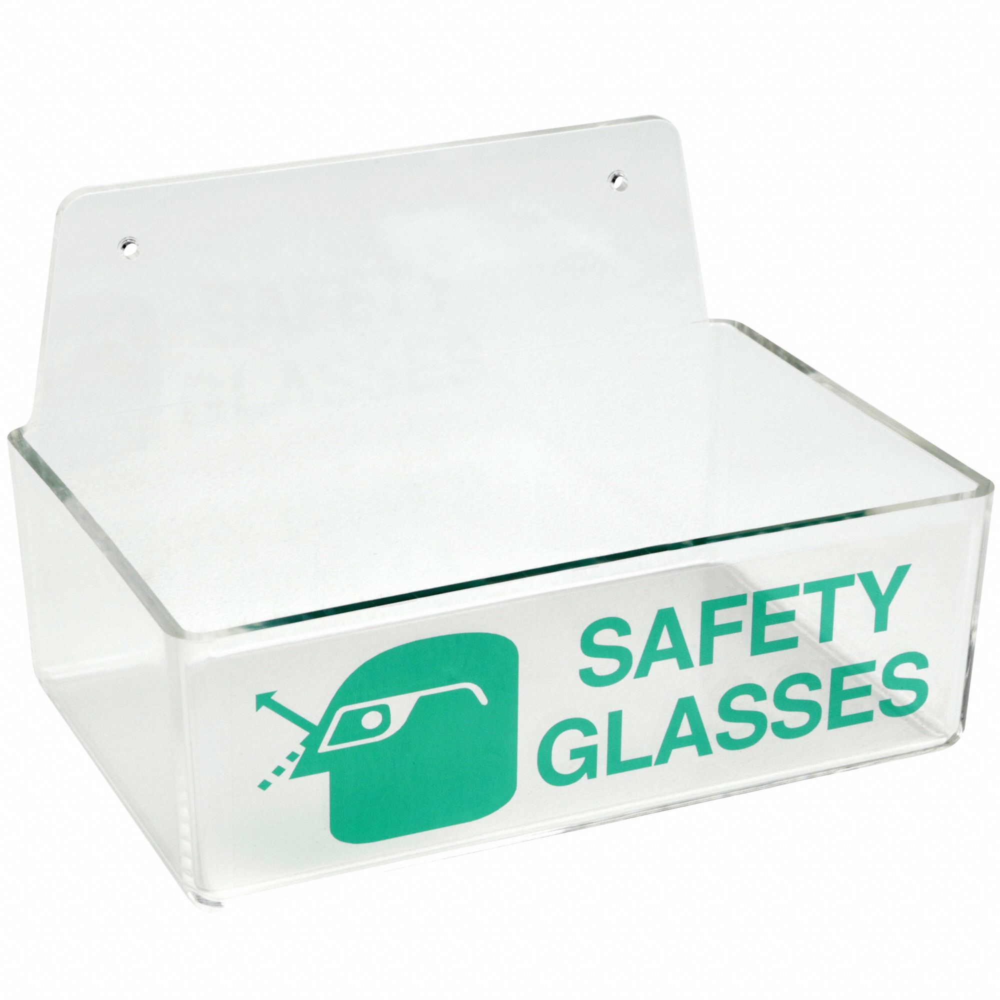 SAFETY GLASSES HOLDER, TRAY, 4 PAIRS, CLEAR, PLASTIC, WALL/SURFACE, 9 X 3 X 6 IN