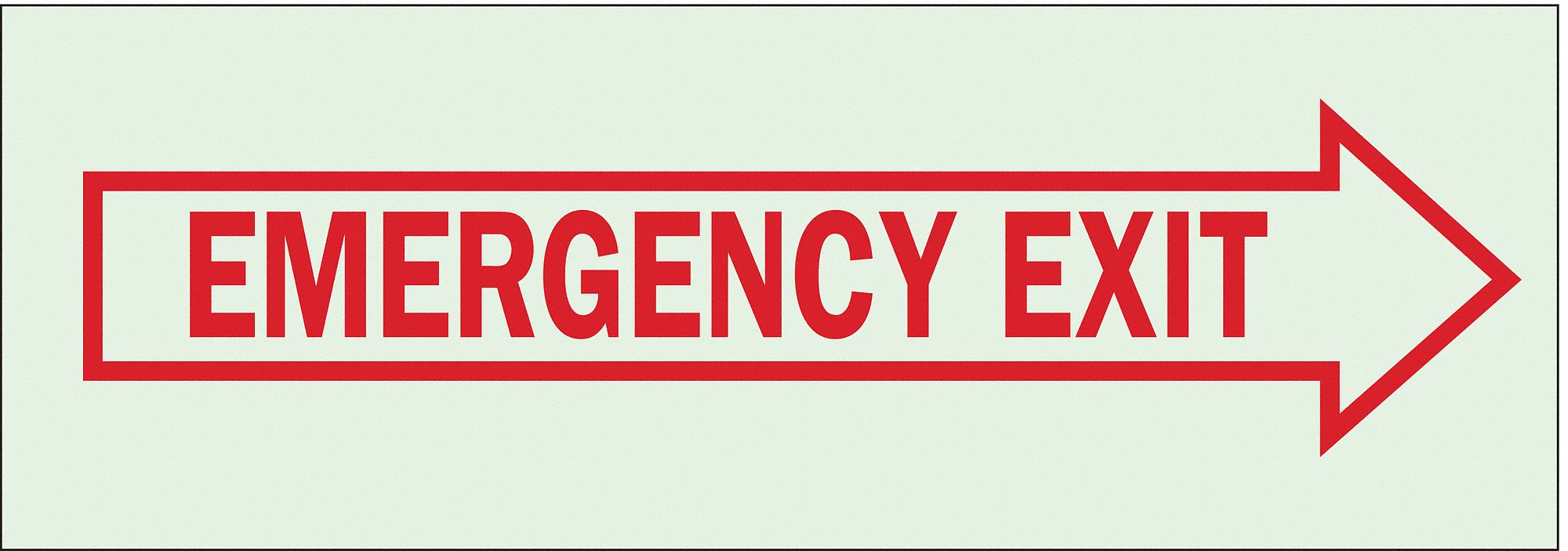 EXIT SIGN, EMERGENCY EXIT, 3½ INX10 IN, GLOW IN THE DARK, RIGHT ARROW