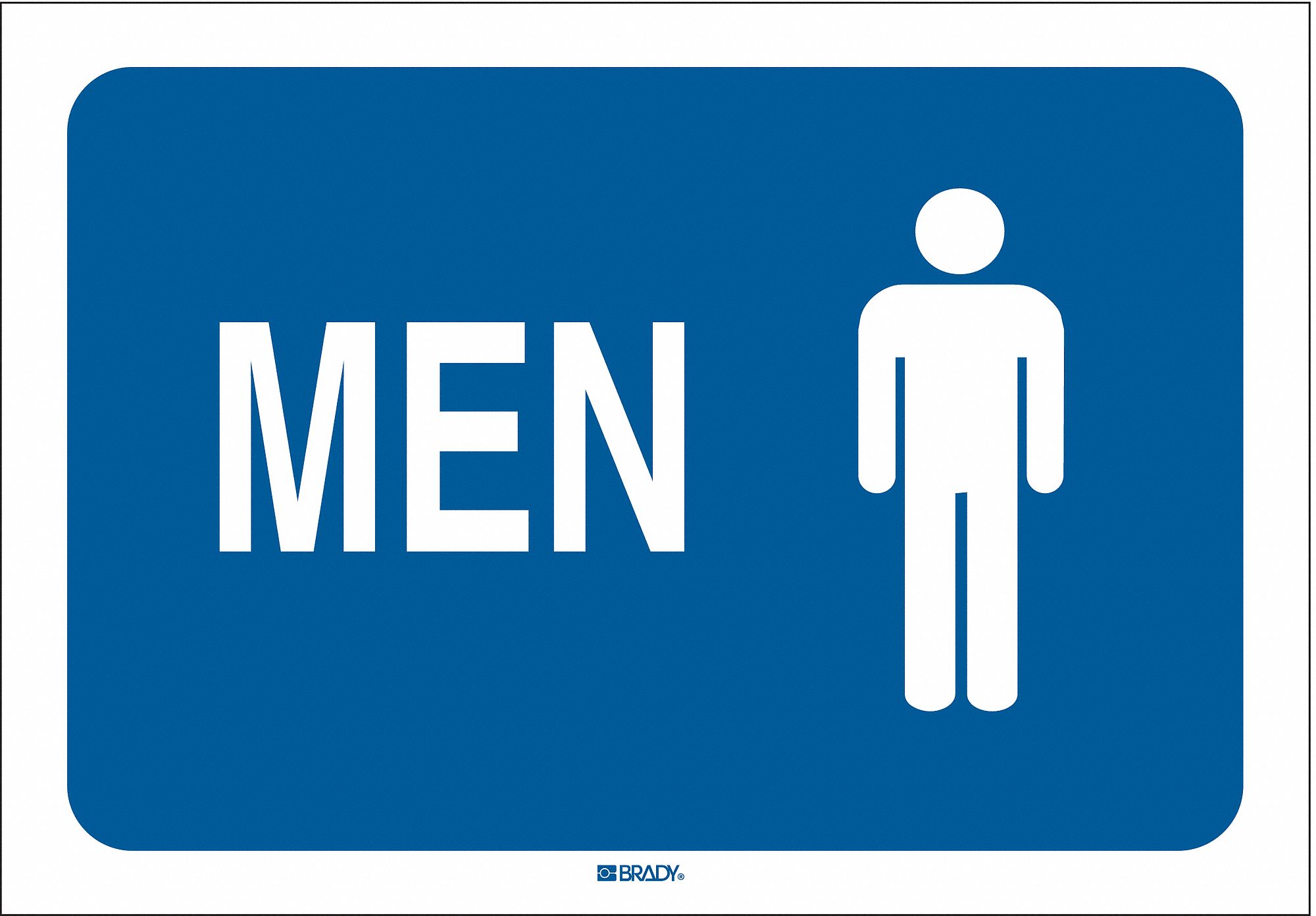 RESTROOM SIGN, MEN'S RESTROOM, PLASTIC, 7 IN WIDTH, 10 IN HEIGHT, BLUE, WITH MOUNTING HOLES