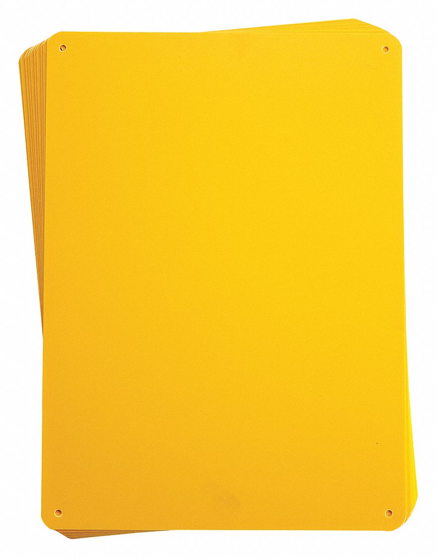 SIGN BLANK, NO LEGEND, NO HEADER, RECTANGLE, 10¼ IN HEIGHT, 14¼ IN WIDTH, PLASTIC, MOUNTING HOLES, YELLOW
