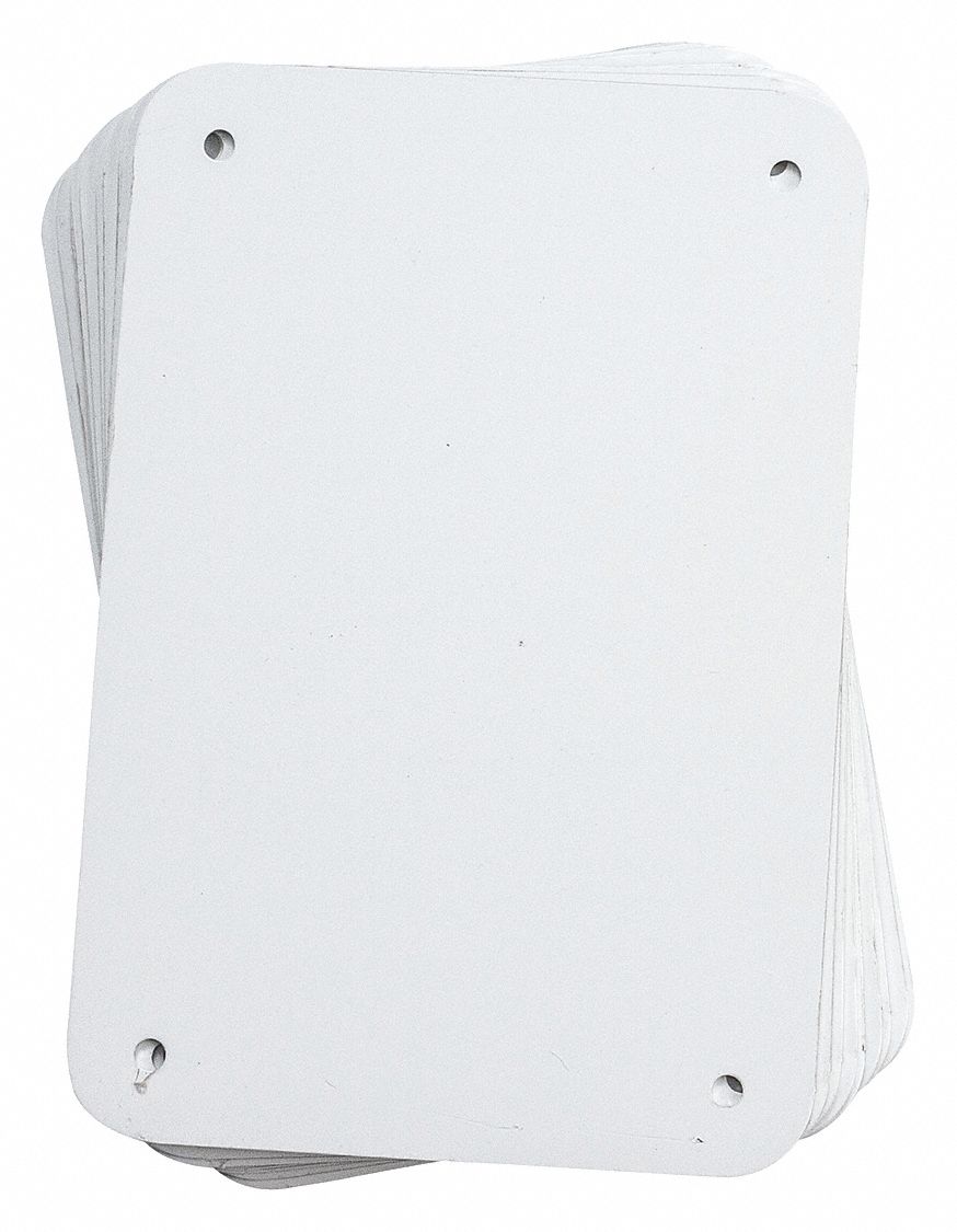 SIGN BLANK, NO LEGEND, NO HEADER, RECTANGLE, 4¼ IN HEIGHT, 6¼ IN WIDTH, ALUMINUM, MOUNTING HOLES, WHITE