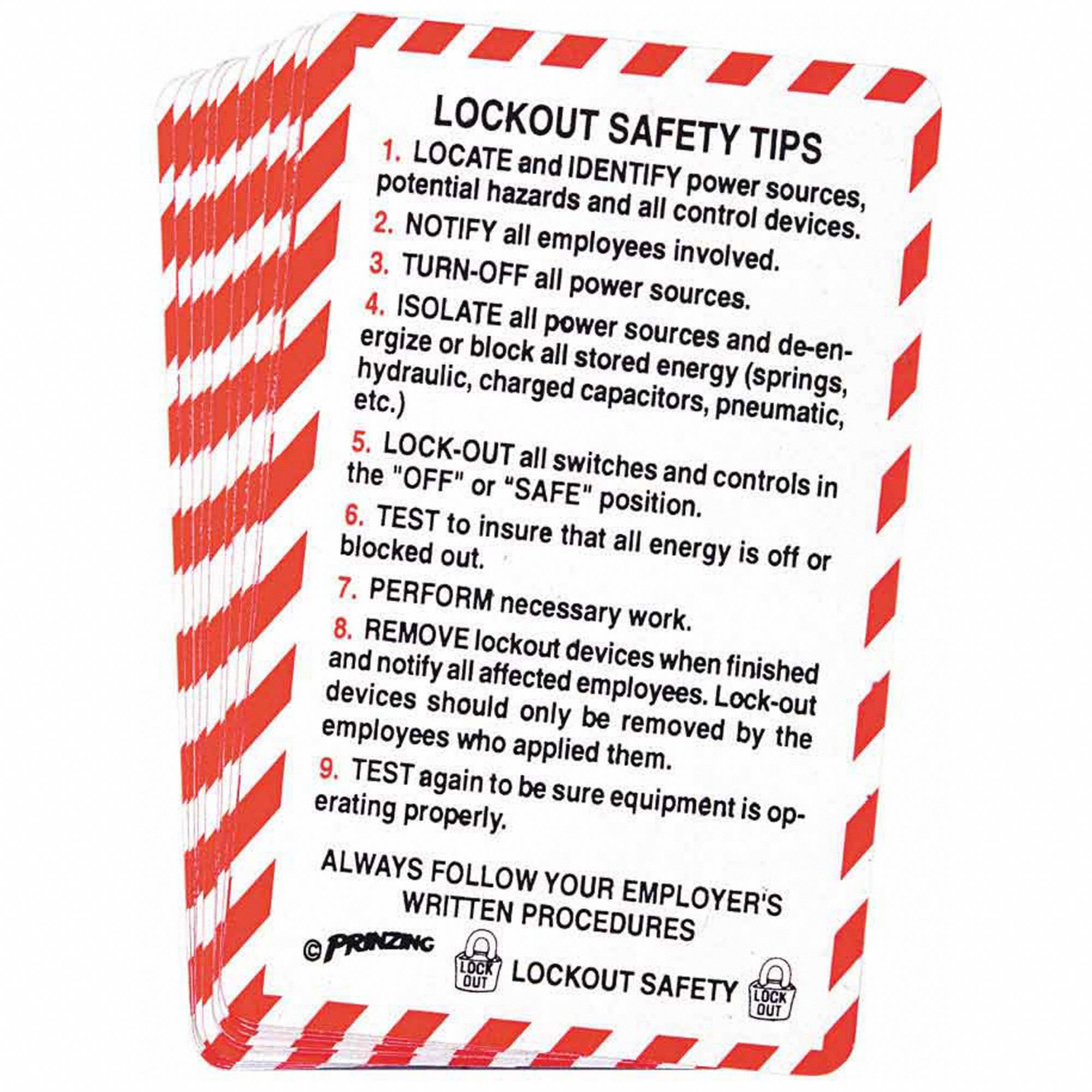 LOCKOUT TRAINING MATERIALS, LOCKOUT SAFETY WALLET CARDS, 10 USERS SUPPORTED, ENGLISH, 10 PK