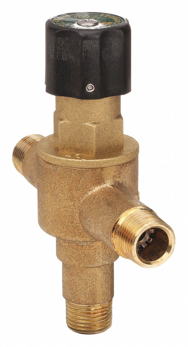 THERMOSTATIC MIXING VALVE: ½ IN INLET CONNECTION SIZE, ½ IN OUTLET CONNECTION SIZE