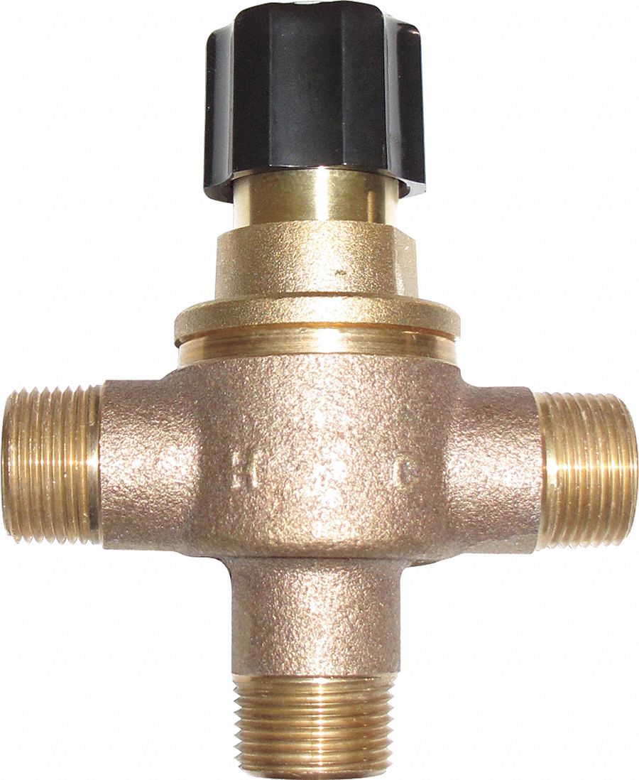 THERMOSTATIC MIXING VALVE: ¾ IN INLET CONNECTION SIZE, ¾ IN OUTLET CONNECTION SIZE