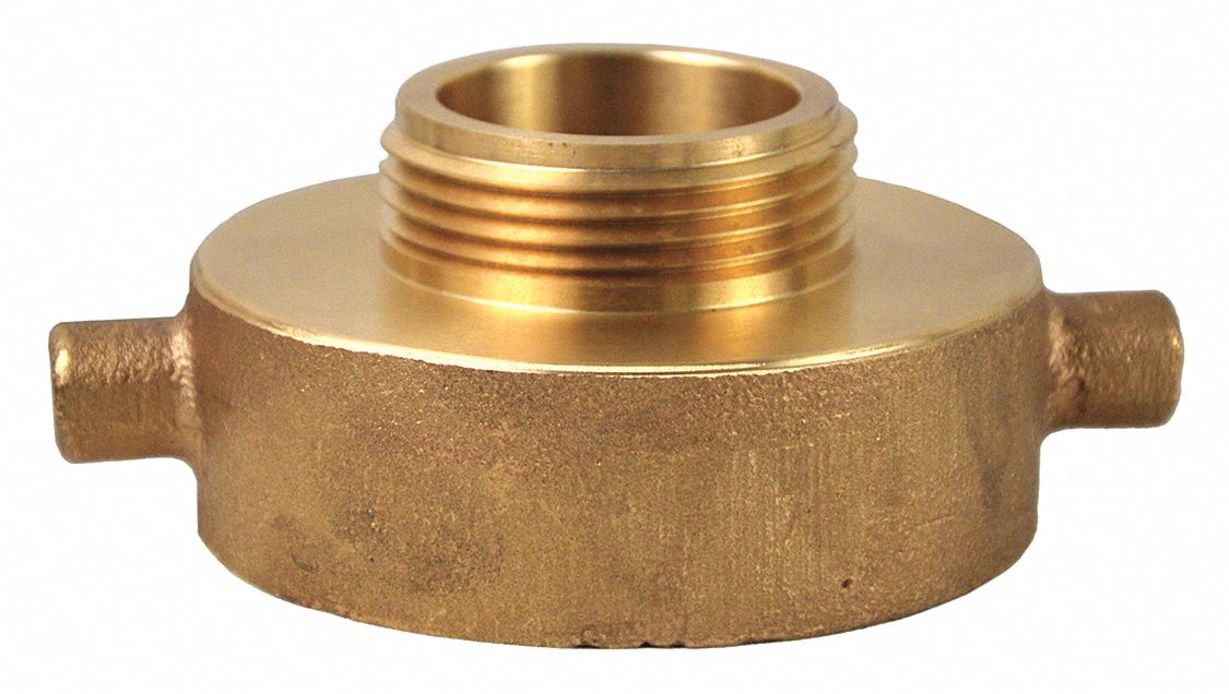 Fire Hose Adapter: NH x NH, Male x Female, 1-1/2 in x 2-1/2 in Fitting Size, Straight, Brass x Brass