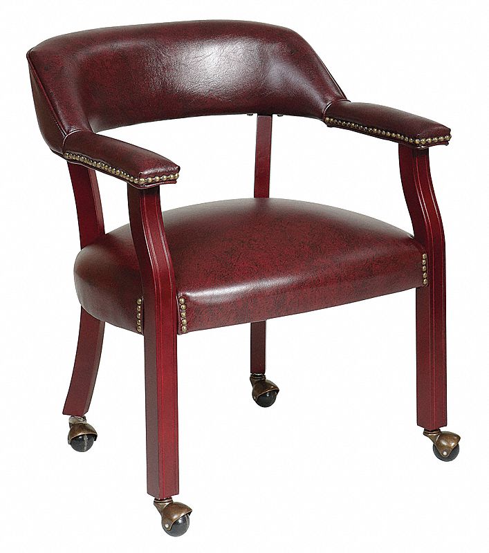 Captain's Chair: Red, Mahogany, 4 Casters/Glides, 26 in Overall Wd, 30 5/8 in Overall Ht