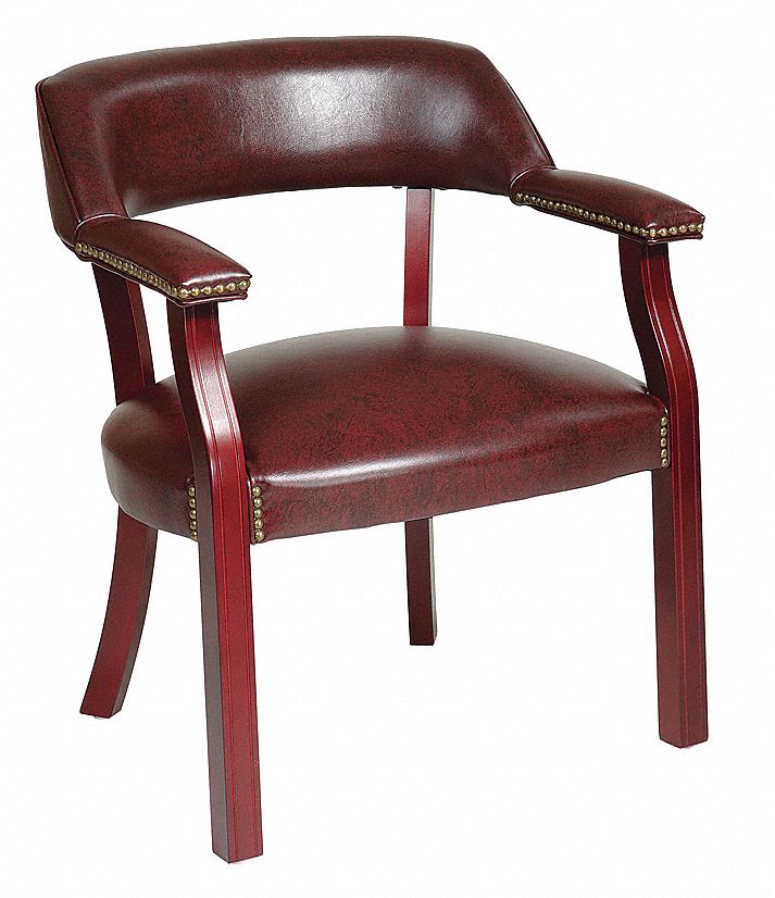 Captain's Chair: Red, Mahogany, 4 Casters/Glides, 25 1/8 in Overall Wd, 19 in Seat Ht
