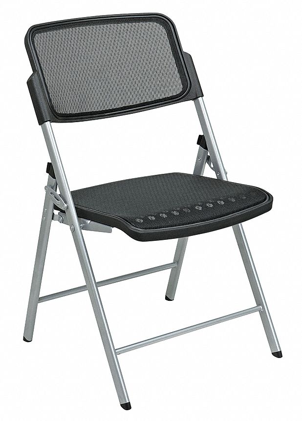 Silver Steel Folding Chair with Black Seat Color, 2PK Grainger