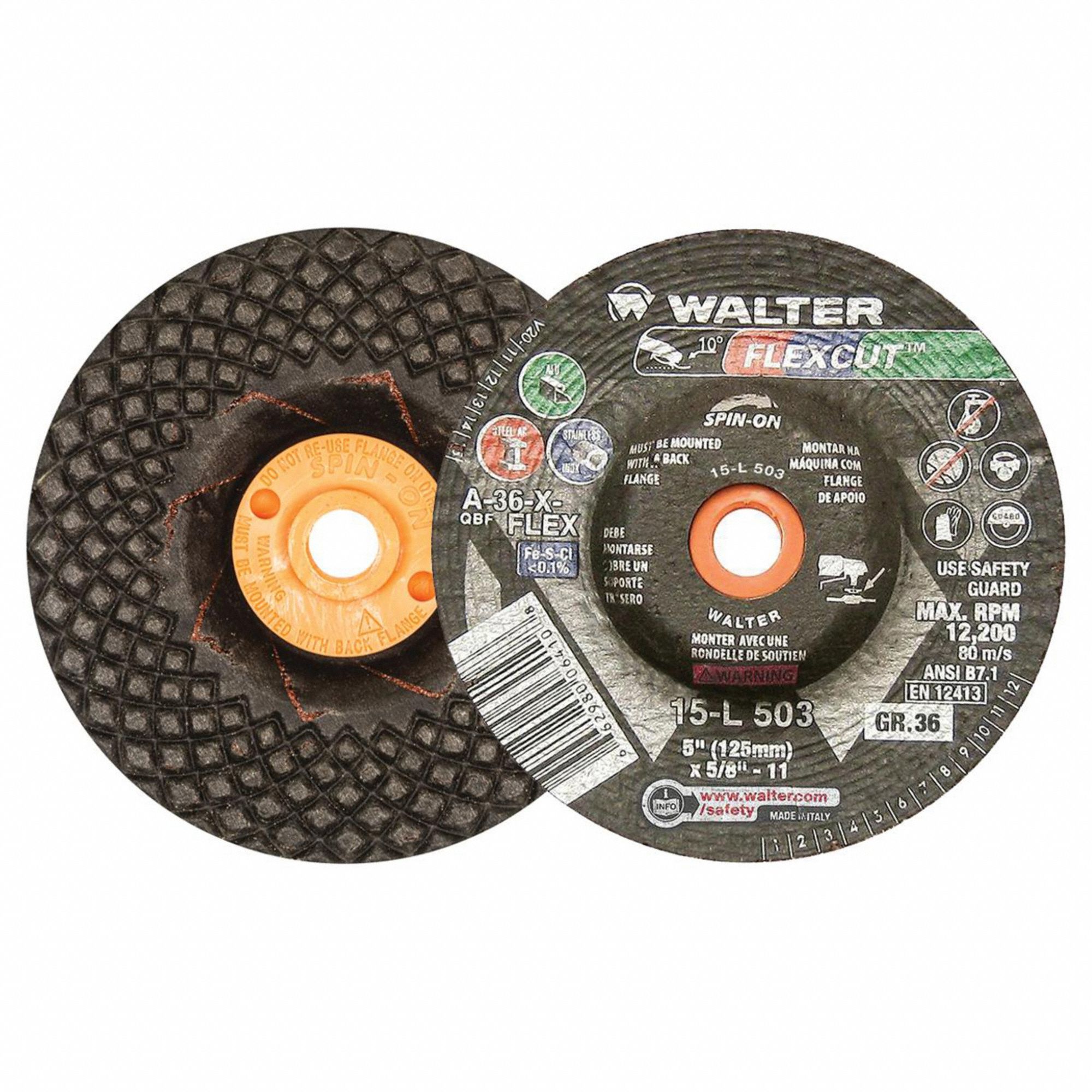 Depressed Center Grinding Wheel: Type 29, 5" x 1/4" x 5/8"-11, 36 Grit