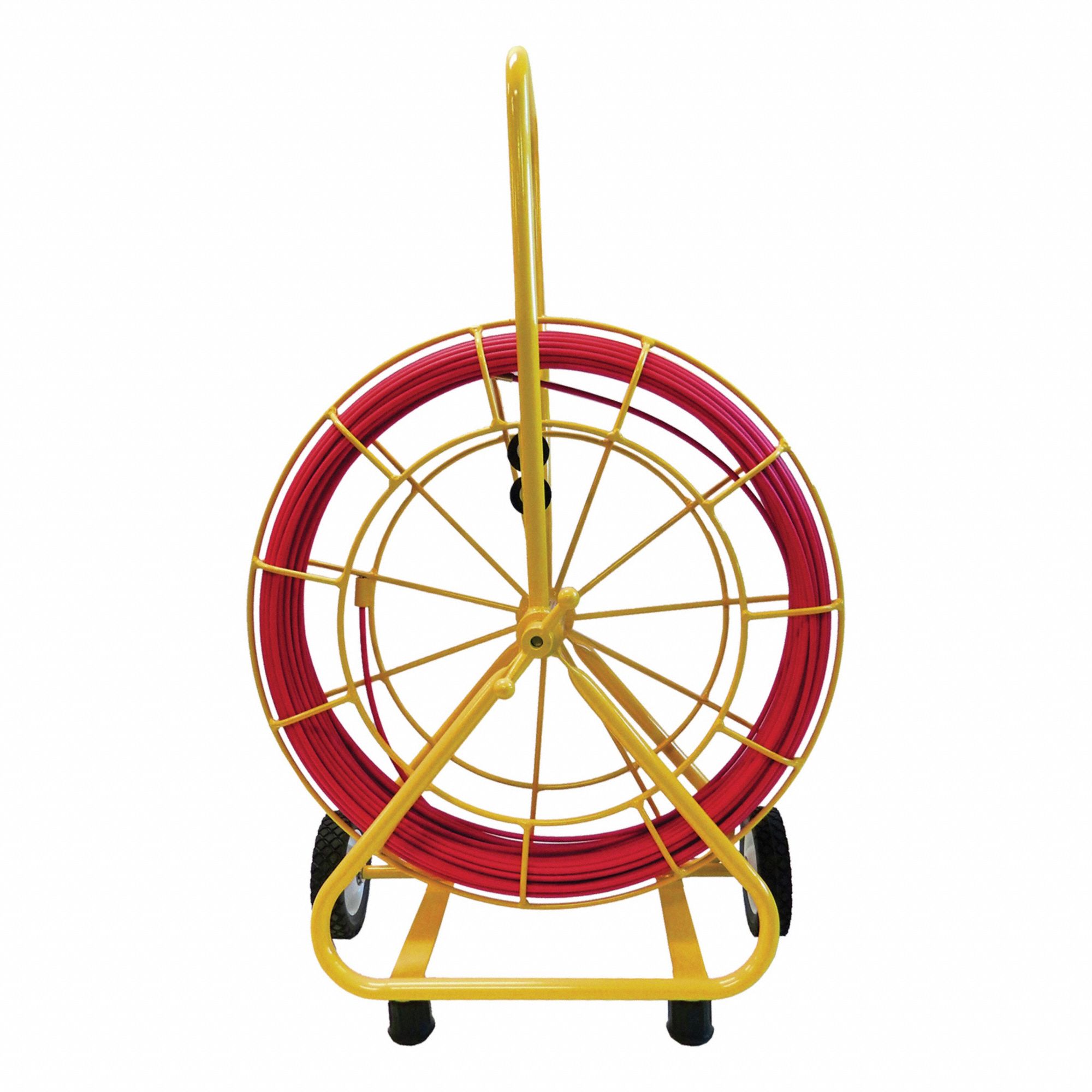 Marked Fish Tape: 400 ft Lg, 24 in Case Dia, Round, Fiberglass, Frame Case, 1/4 in Tape Wd