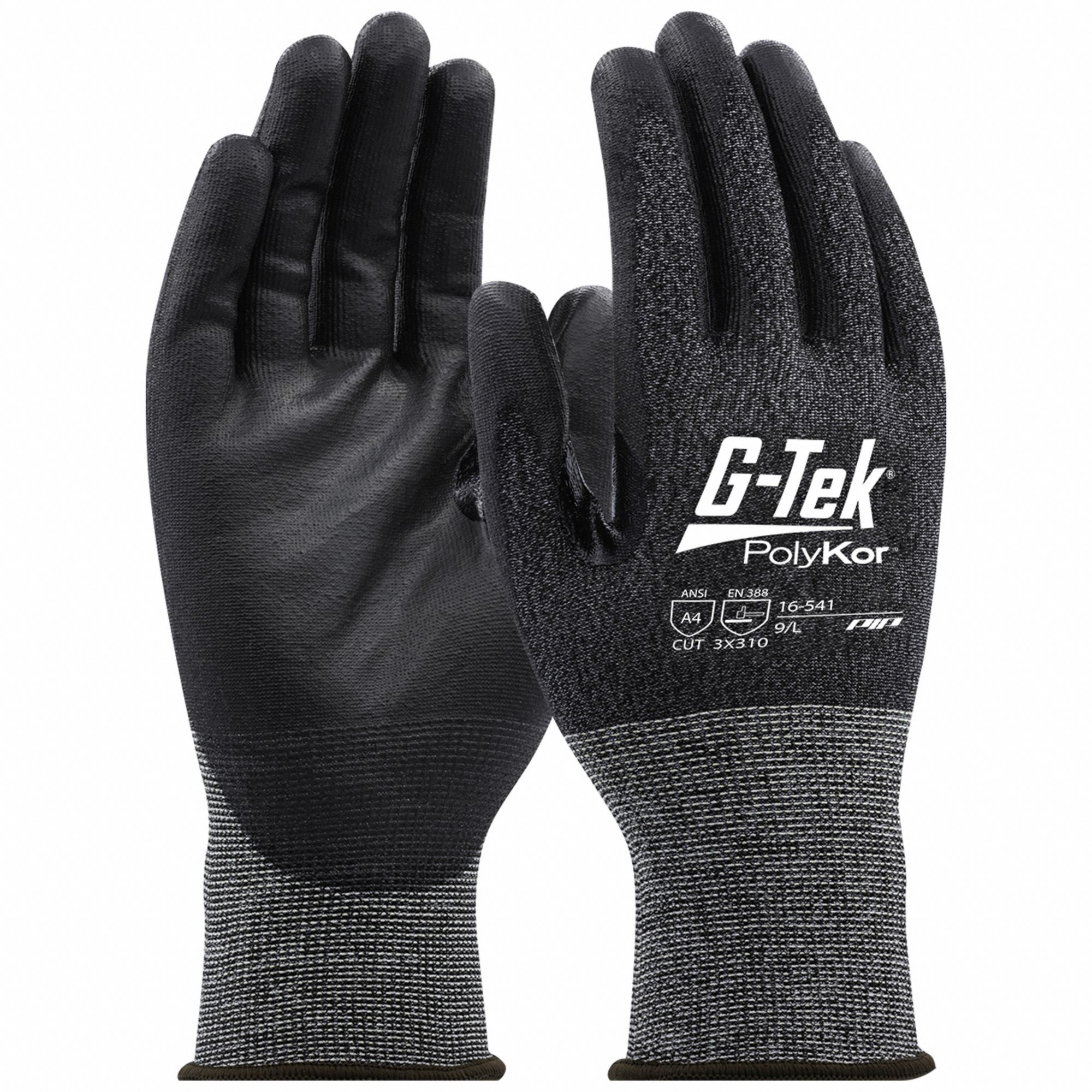 Knit Gloves: 2XL ( 11 ), ANSI Cut Level A4, Palm, Dipped, Polyurethane, Gray, 1 PR