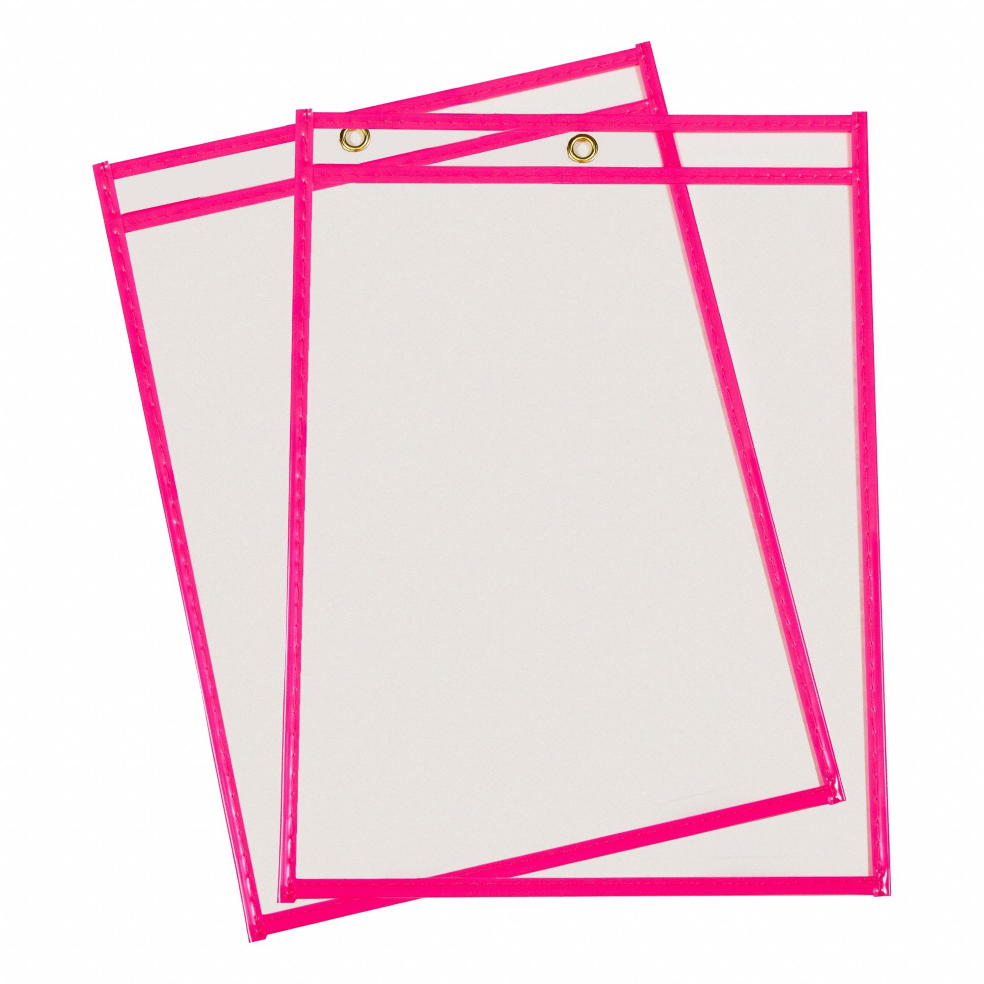 Shop Ticket Holder: Vinyl, Hanging, 12 in Ht, 9 in Wd, Clear/Pink Neon, 15 PK