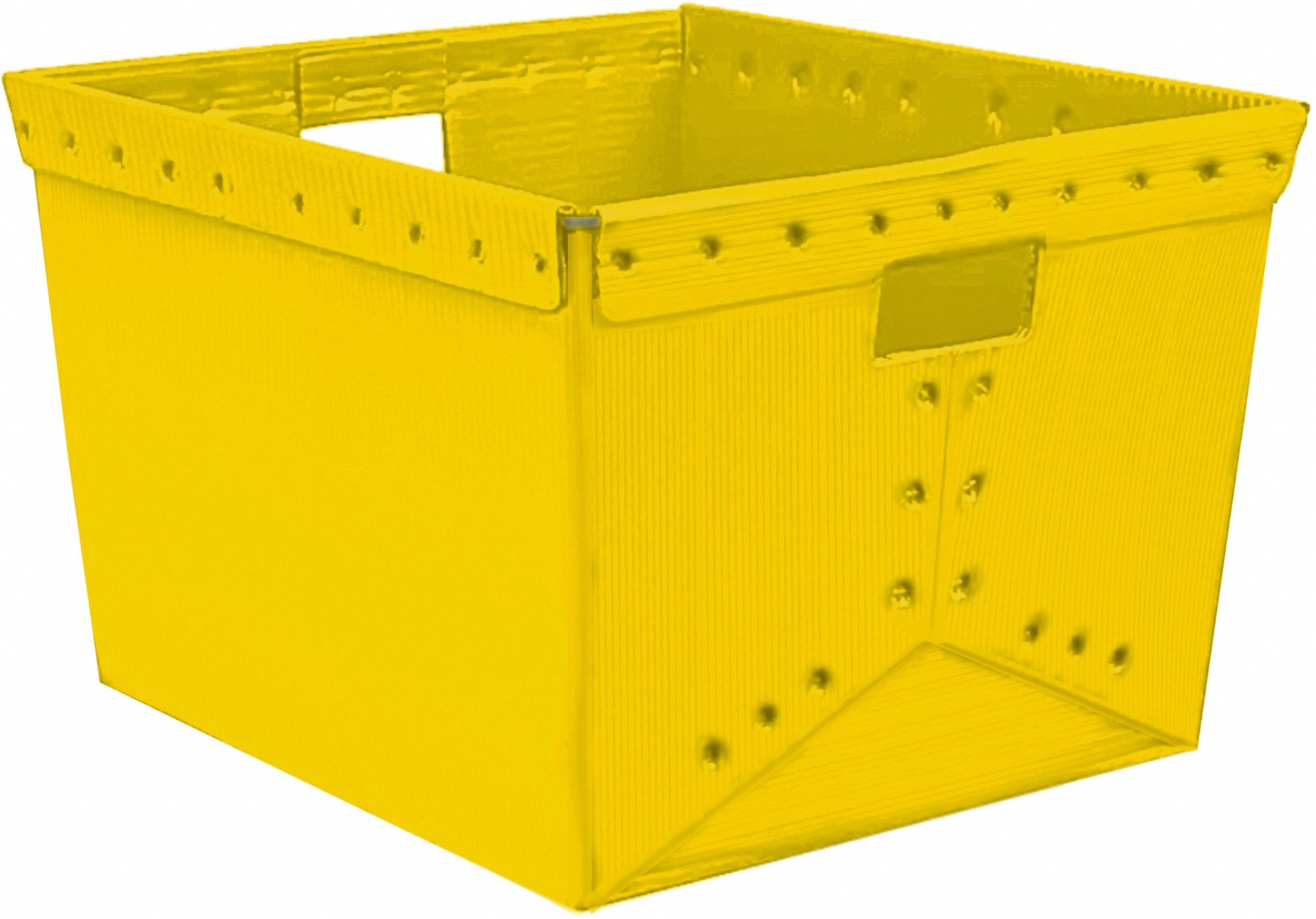 Tote: 3.2 cu ft, 21 in x 19 in x 14 in, Yellow, Lid Not Included, 100 lb Stack Cap.