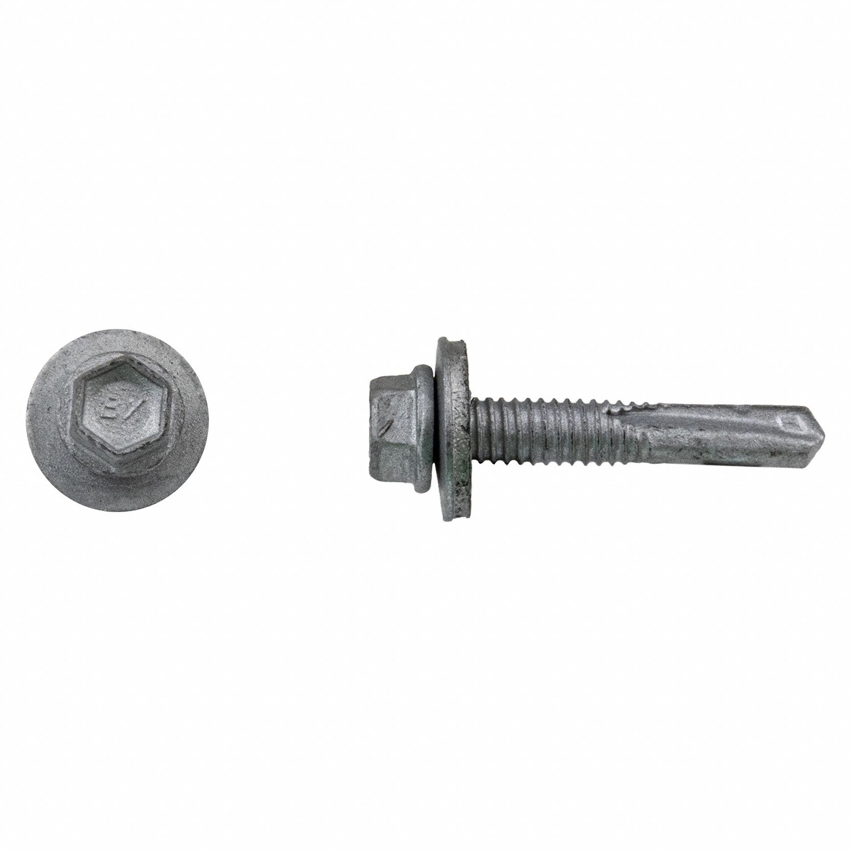 Self-Drilling Screw: #12 Size, 2 in Lg, Steel, Climaseal™, Hex Washer, External Hex, 250 PK