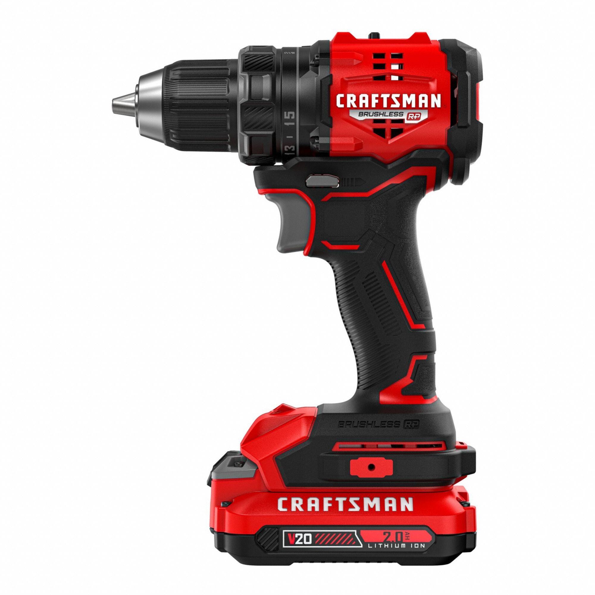 CRAFTSMAN Cordless Drill: 1/2 in Chuck, 1,700 RPM Max., Brushed, Battery Included, 2.0Ah, 20 V Volt (MPN CMCD702D1). Key specifications — attr1169525: Brushed.