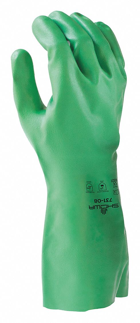 DISPOSABLE GLOVES, 15 MIL, 12 IN, L (9), GRN, BIODEGRADABLE, NITRILE, CHEMICAL-RESISTANT