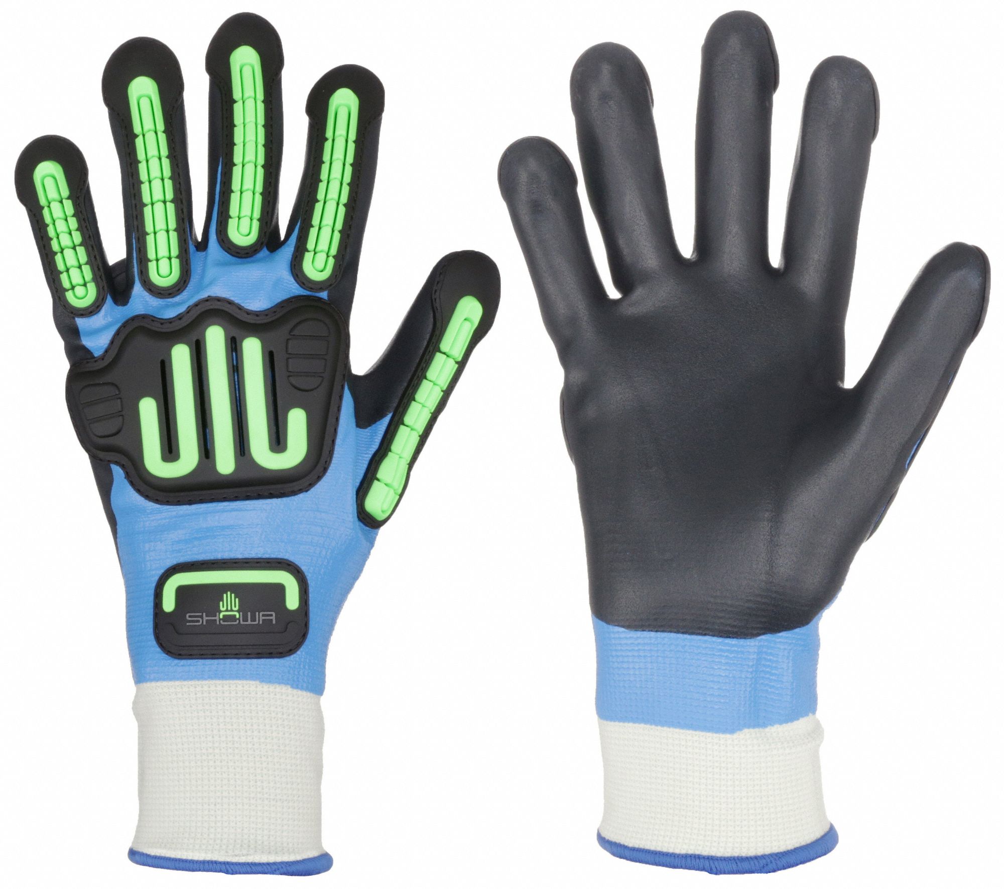 GLOVES, HI-VISIBILITY, FULL COAT, ABS LEVEL 4, XXL, BLACK/BLUE/GREEN, FOAM, NITRILE