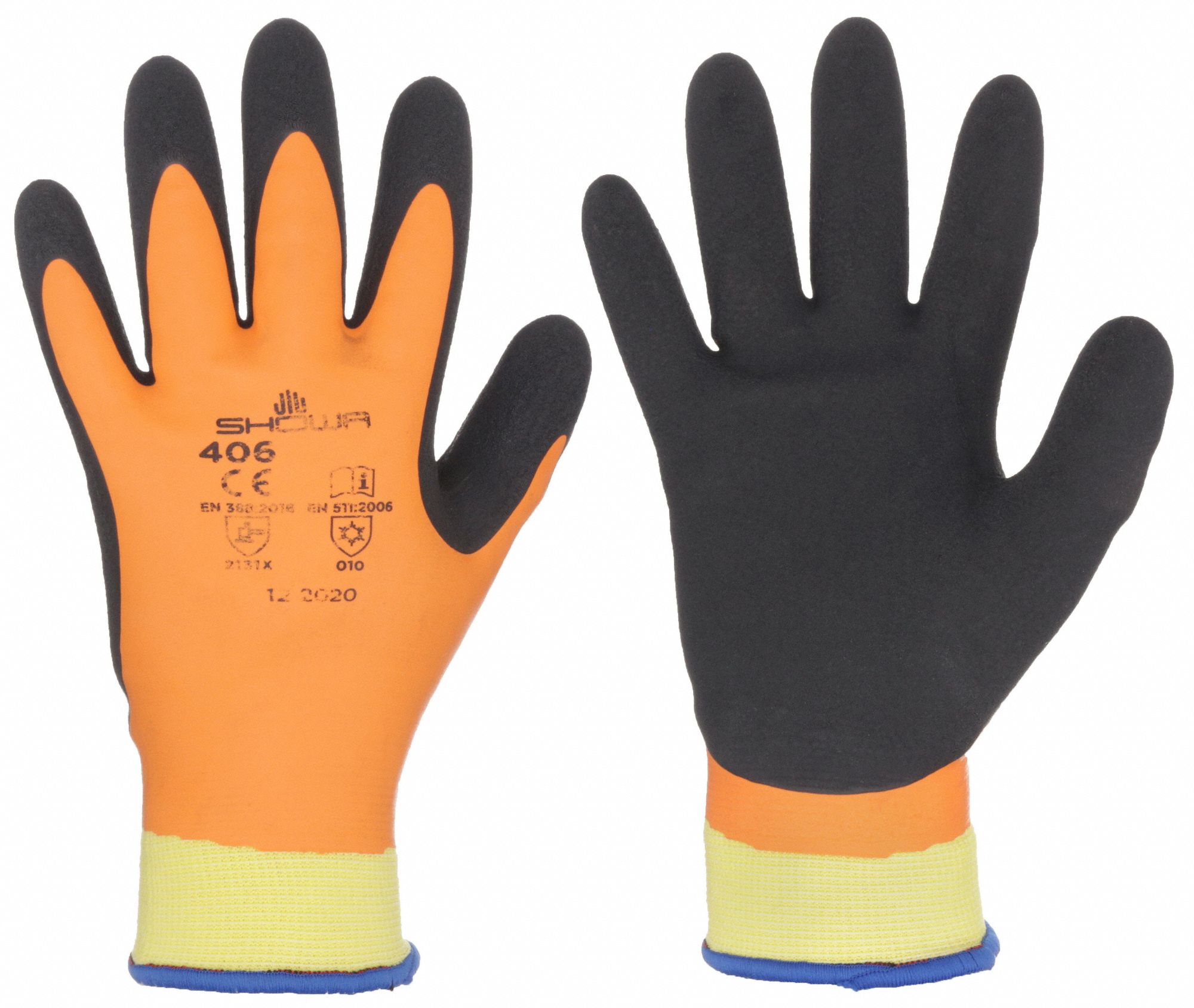 GLOVES, COLD RESIST, KNIT WRIST, FULL COAT, ABS LEVEL 2, XL, BLK/ORNG, FOAM, RBR LTX