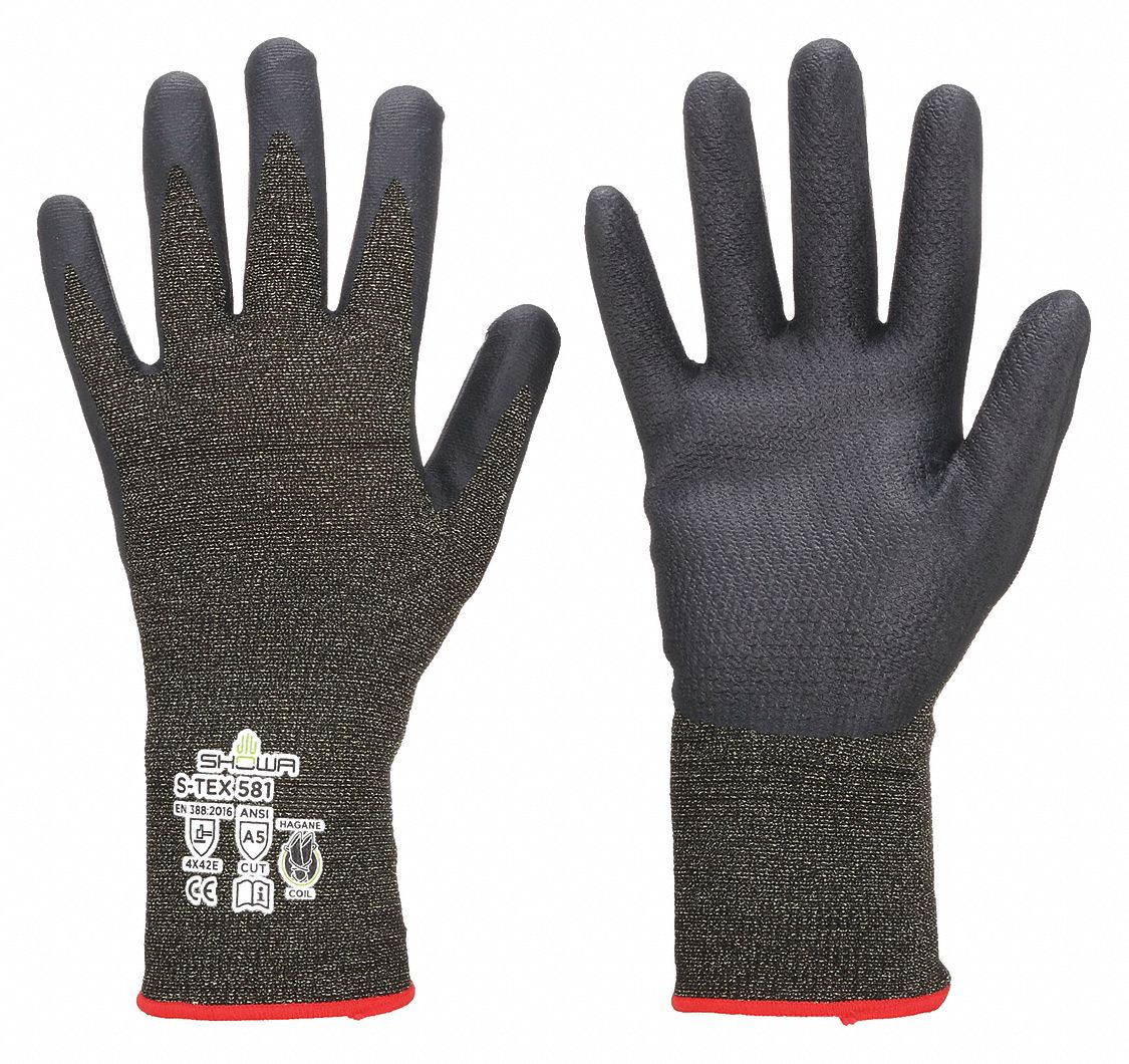 GLOVES, COATED, PALM/FING COVERAGE, CRINKLED FINISH, ABS LEVEL 4, L, BLACK/GREY, NITRILE