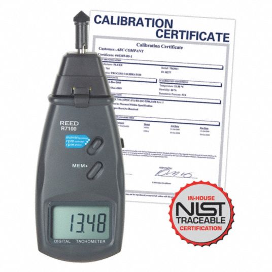 REED INSTRUMENTS, Contact/Laser Tachometer,Nist Cert 161A98R7100