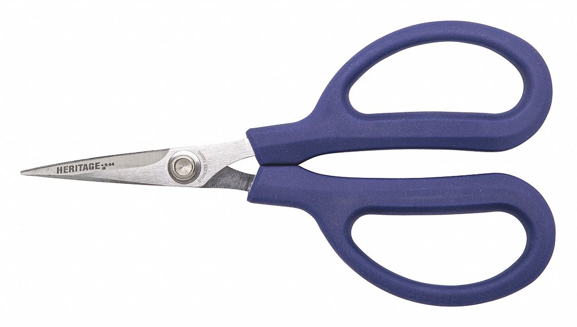 Shears: Ambidextrous, 6 1/2 in Overall Lg, Straight, Steel, Pointed, Blue, Multipurpose