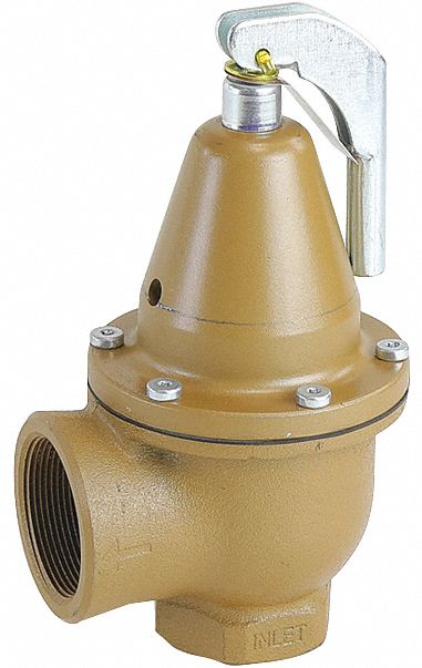 Pressure Relief Valve: FNPTF x FNPTF, 1 1/2 in x 2 in, Iron, 75 psi Max. Op Pressure
