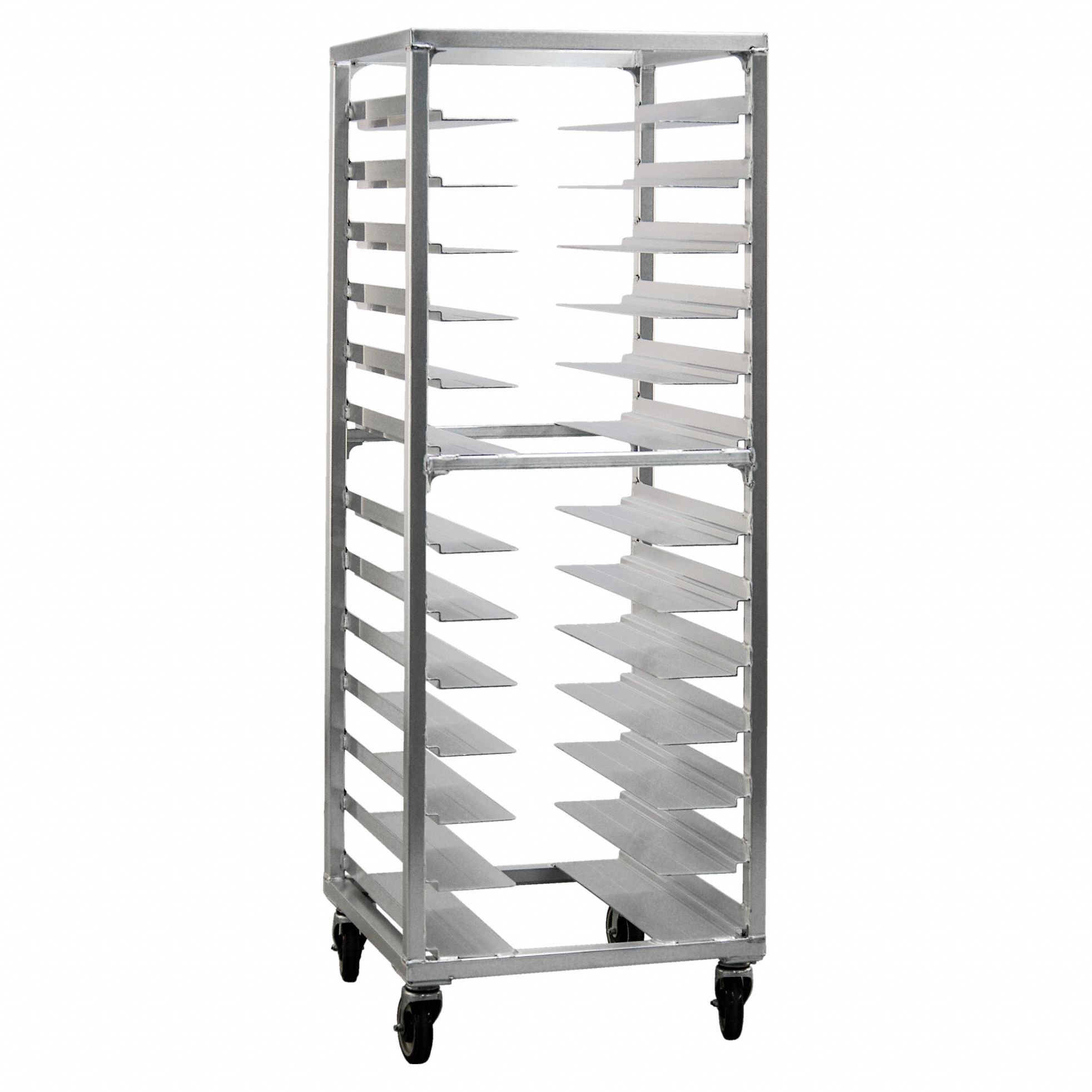 Universal Stepped-Angle Pan Rack: 13 Slots, 4 1/2 in Betw Shelves, 24 1/2 in Wd