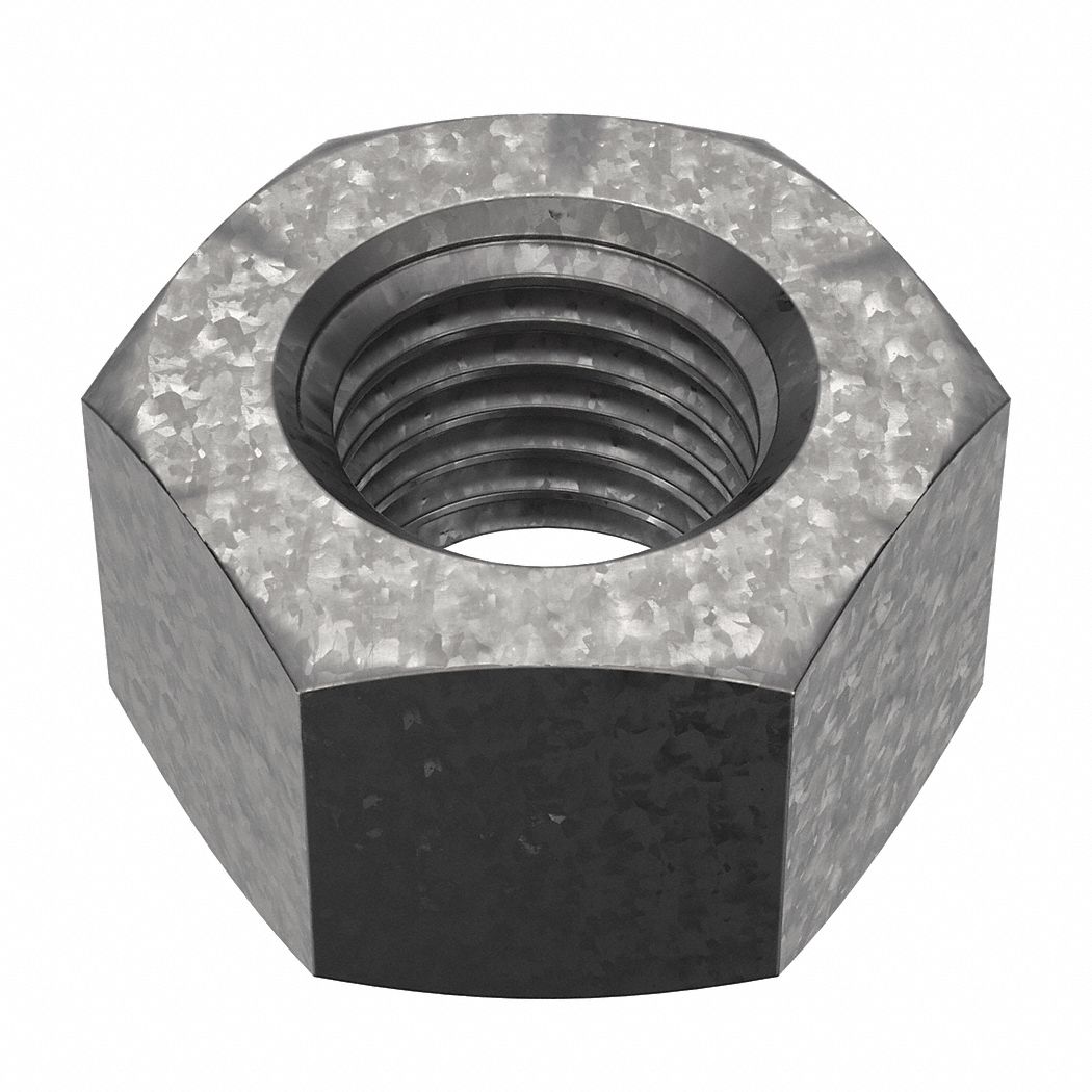 Hex Nut: Heavy Hex, 1"-8 Thread, 1 5/8 in Hex Wd, 63/64 in Hex Ht, Steel, Grade DH, Thicker, 5 PK