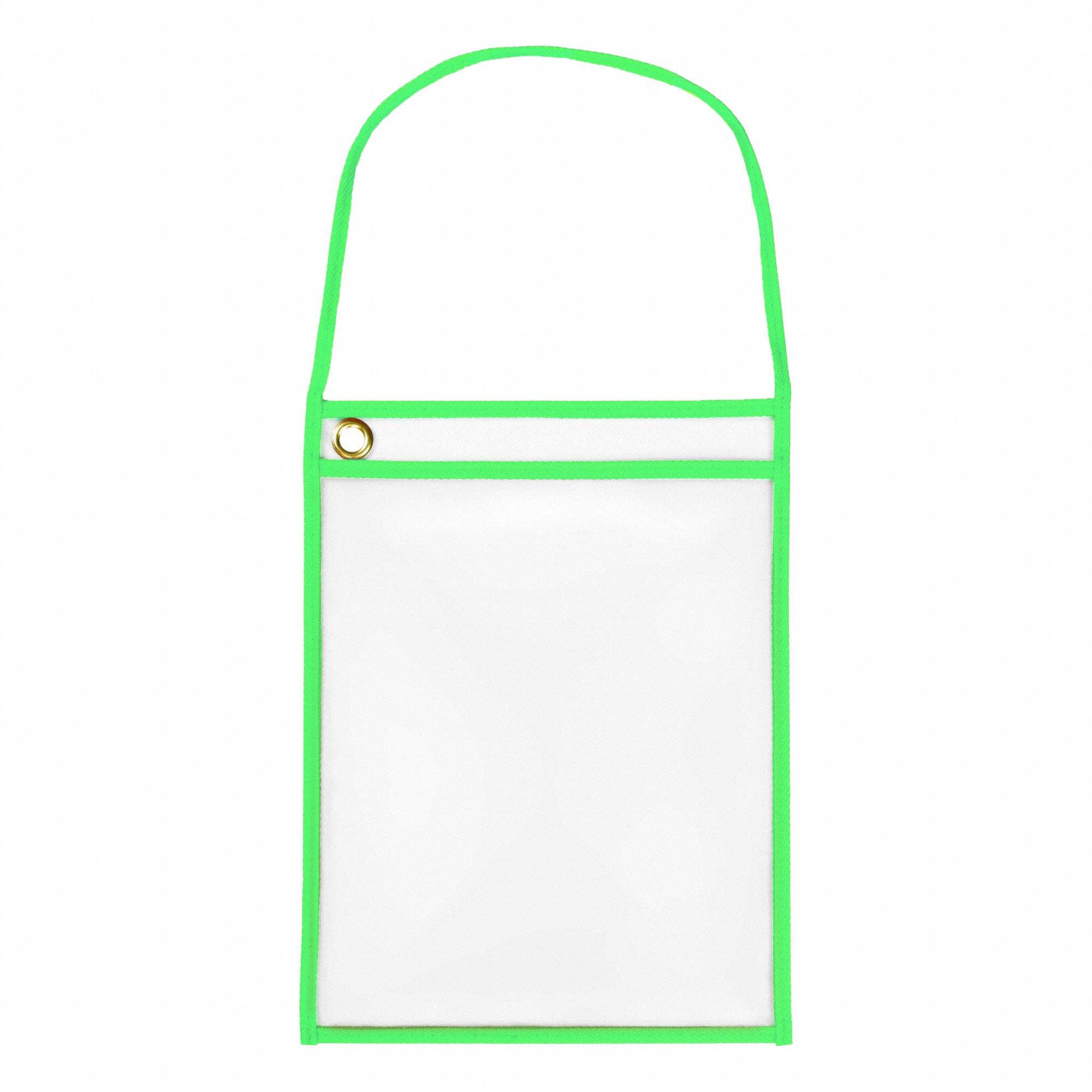 Shop Ticket Holder: Vinyl, Hanging, 12 in Ht, 9 in Wd, Clear/Green