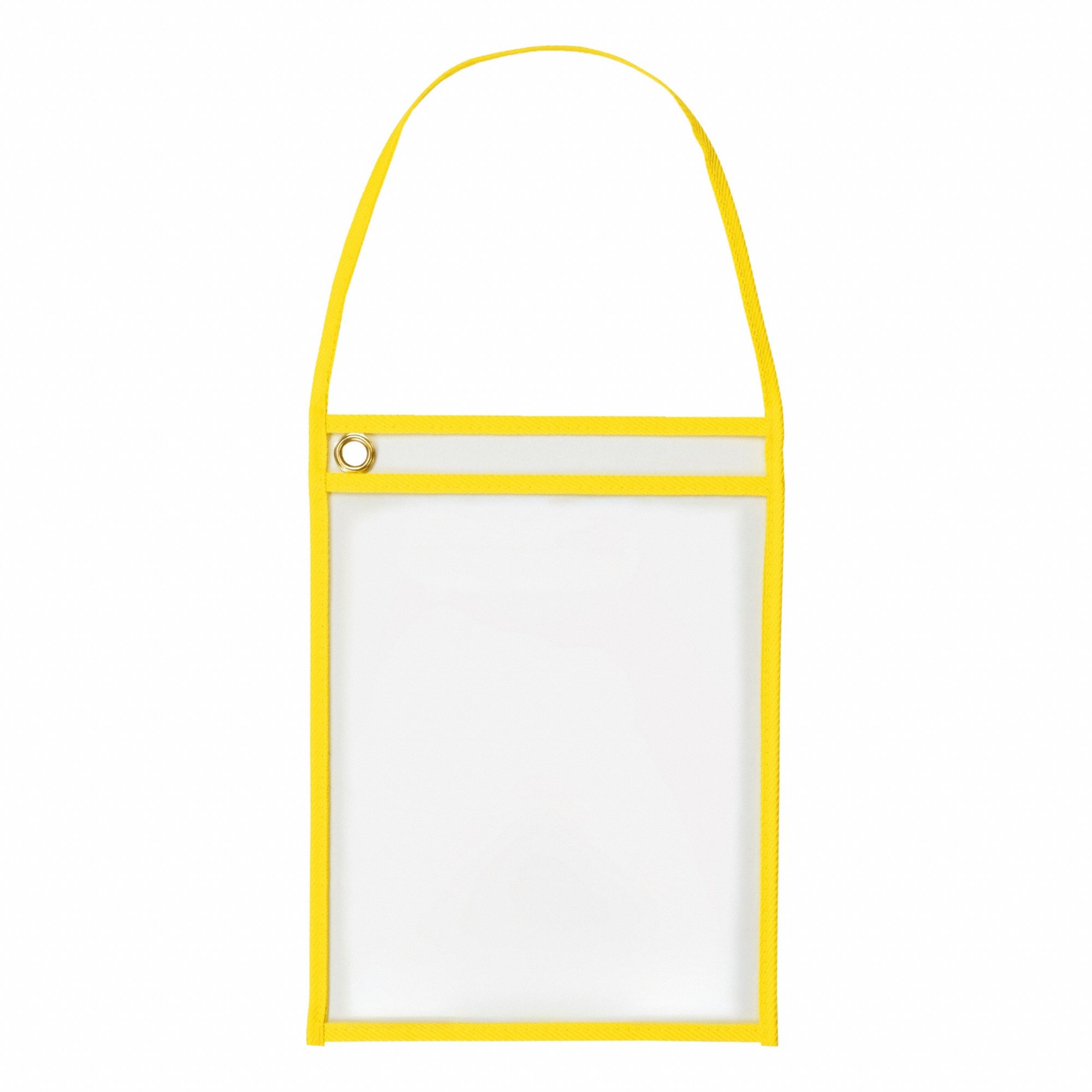 Shop Ticket Holder: Vinyl, Hanging, 12 in Ht, 9 in Wd, Clear/Yellow