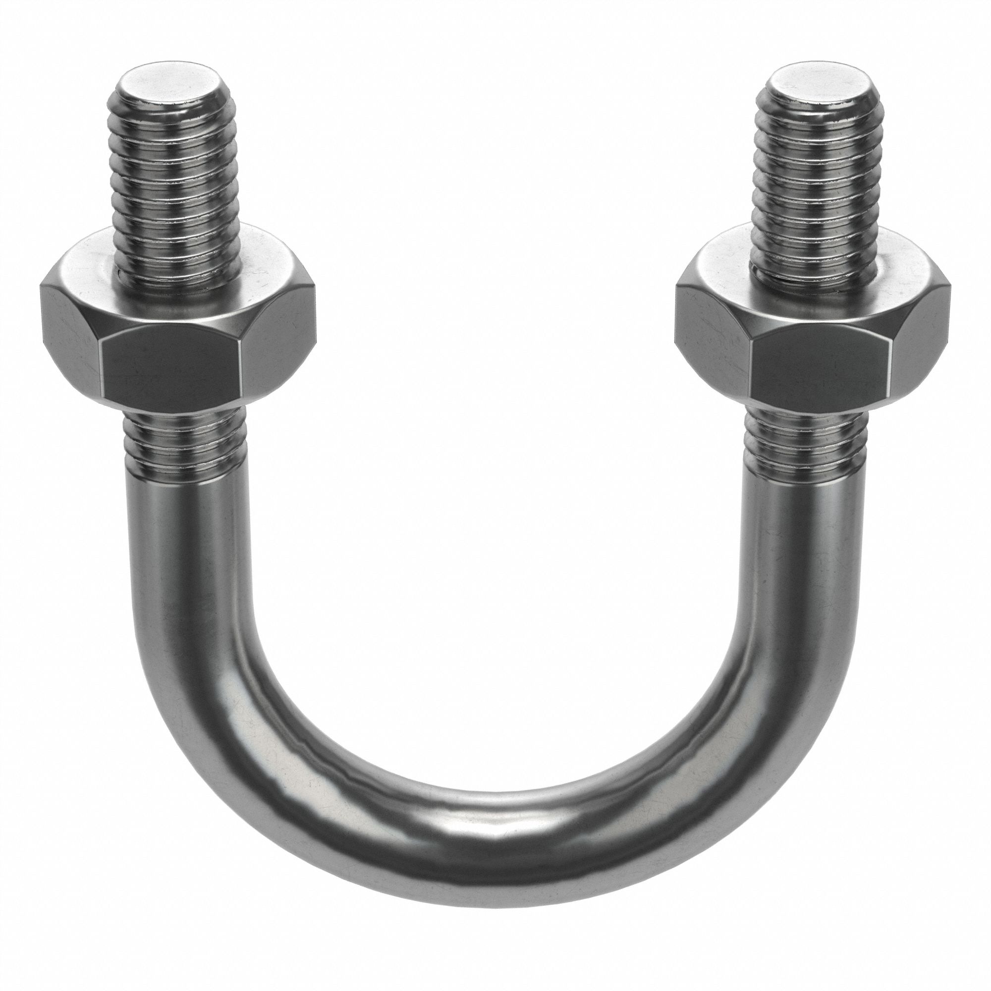 Standard U-Bolt: 1/4"-20 Thread Size, For Pipe Size 1/2 in, 1 3/4 in Inside Ht, Plain, 10 PK