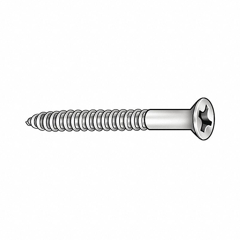Wood Screw: #9 Size, 3 in Lg, Steel, Zinc-Plated, Flat, Phillips, 100 PK