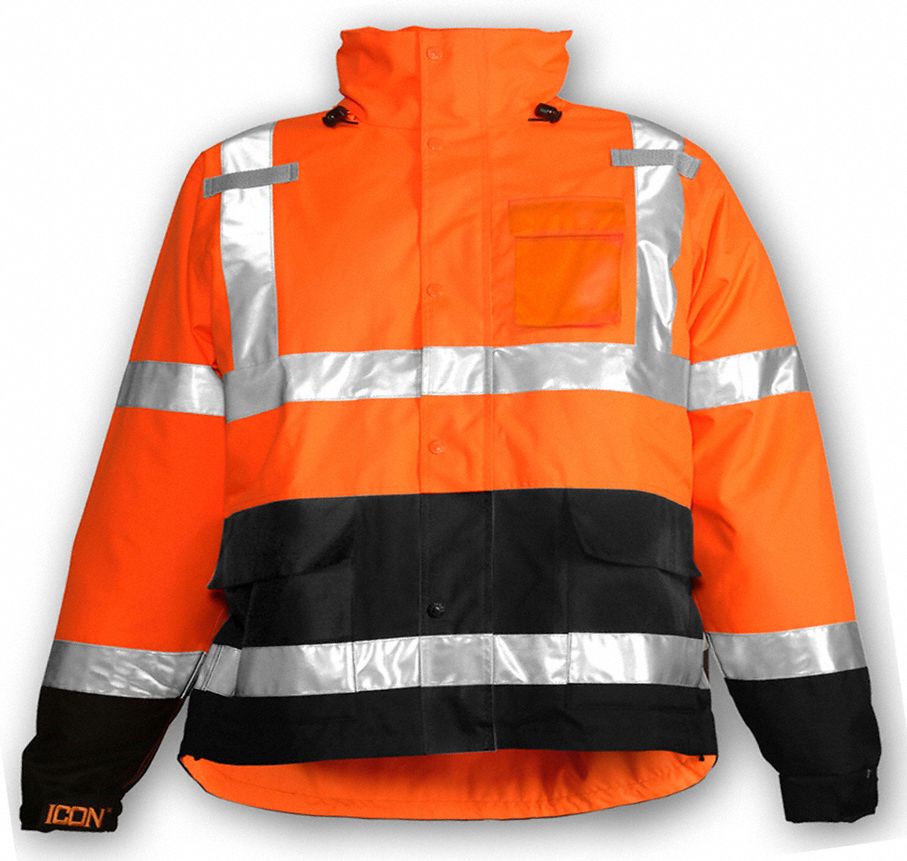 Tingley High Visibility Rain Jacket With Hood U Ansi Class 3 2xl Orange Zipper With Storm 