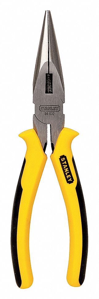 NOSE PLIERS, BLACK HANDLE, 8 IN L, LONGNOSE, BI-MATERIAL