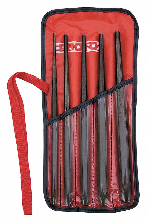 DRIFT PUNCH SET, ⅛ IN/3/16 IN/7/32 IN/¼ IN/5/16 IN TIP SIZE, 10 IN OVERALL L, 5 PIECES