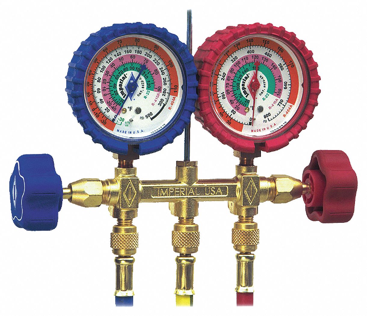 MANIFOLD GAUGE, 2 VALVES, 3 HOSES, 400 SERIES, FOR R-134A/R-404A/R-507 REFRIGERANT TYPE