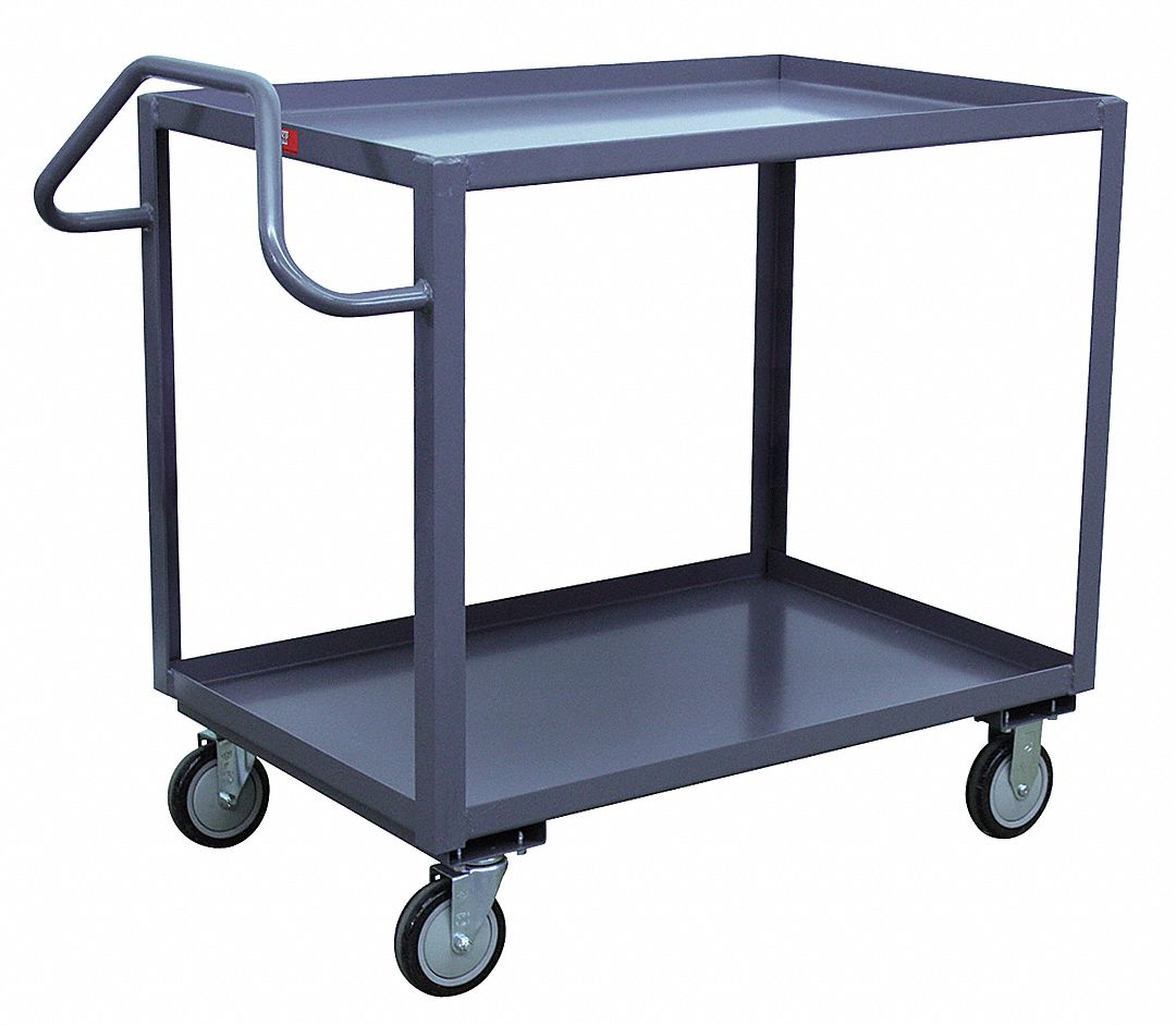 Raised Handle Utility Cart, Load Capacity 1400 lb, Number of Shelves 2