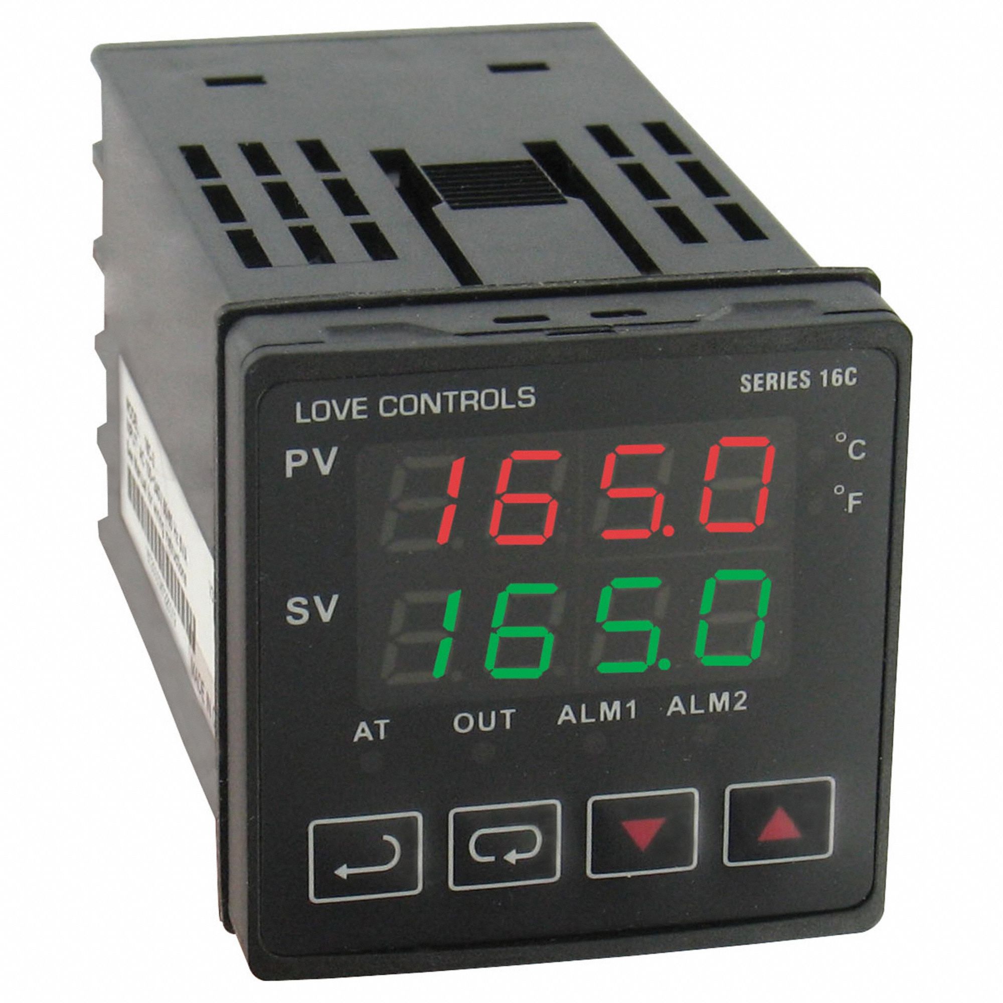 Temperature Controller: 16C, 1/16 DIN Size, RTD/Thermocouple, On/Off Action/PID, 32°F to 122°F