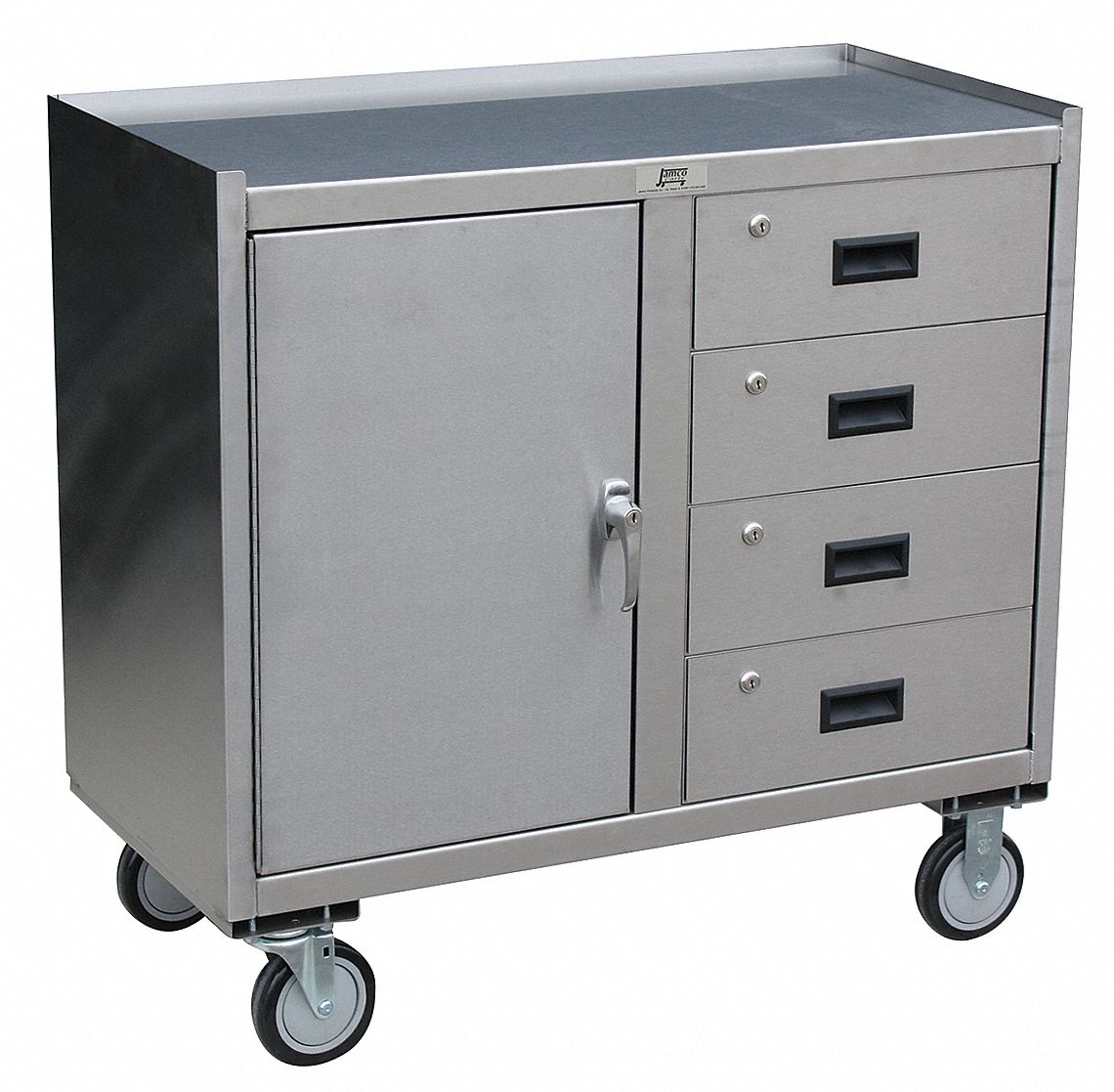 Small metal cabinet on wheels