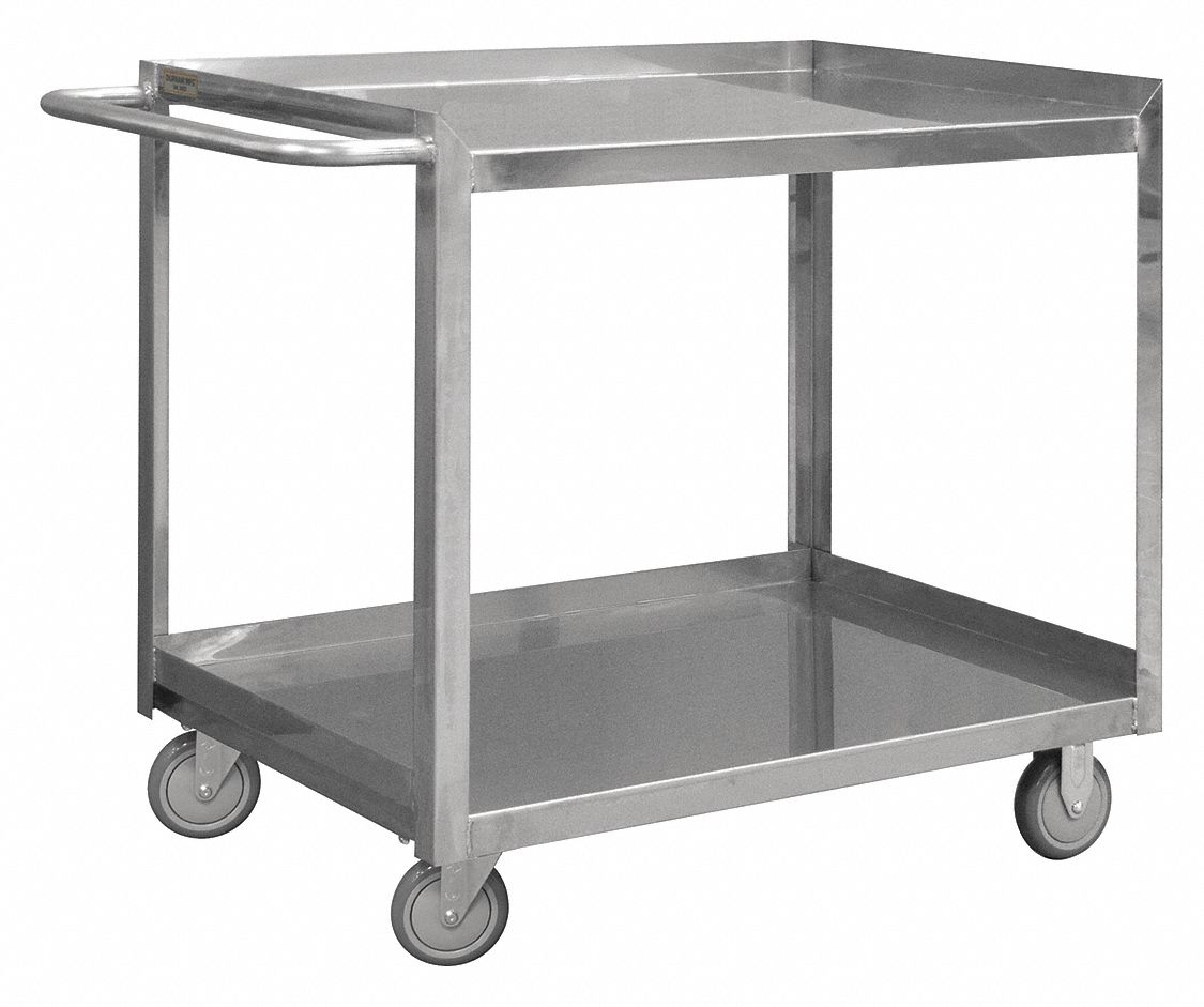 CORROSION-RESISTANT UTILITY CART, SINGLE-SIDE FLUSH METAL SHELVES, 20 GAUGE