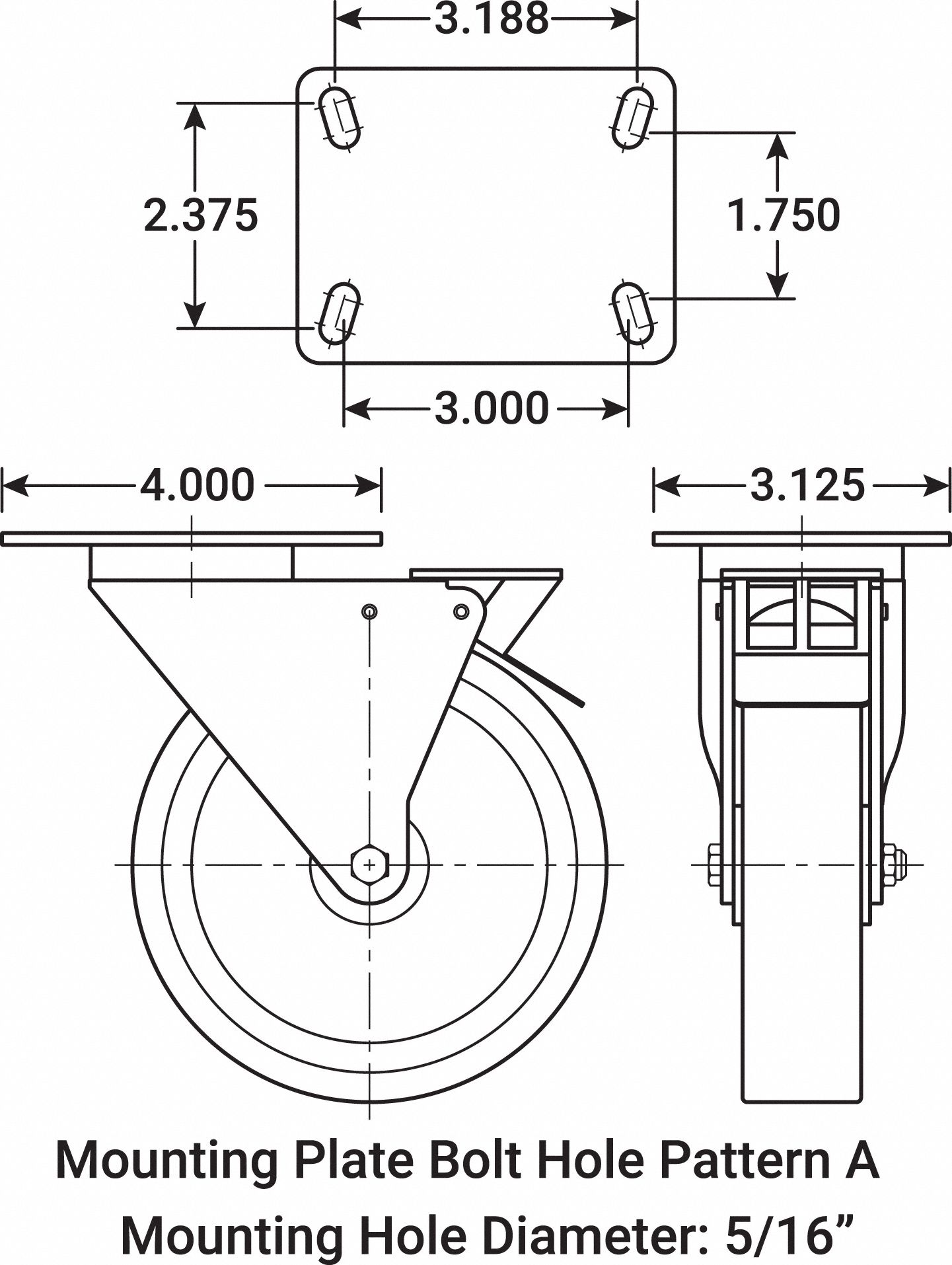 GRAINGER APPROVED Standard Plate Caster, Swivel, Nylon, 330 lb, 5 in