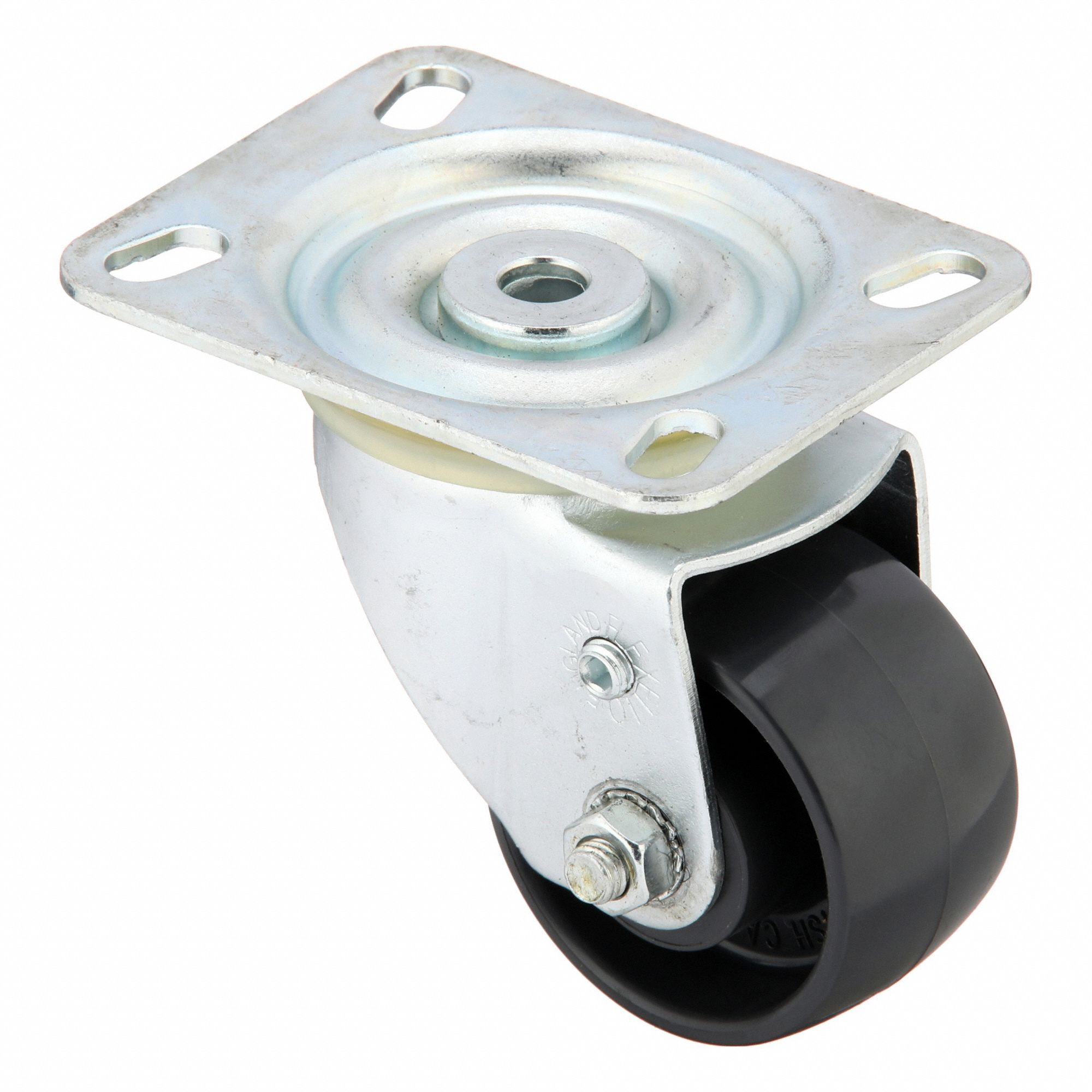Plate Caster: Swivel, No Brake, Nylon, 2 1/2 in Wheel Dia, 1 1/2 in Wheel Wd, Slot