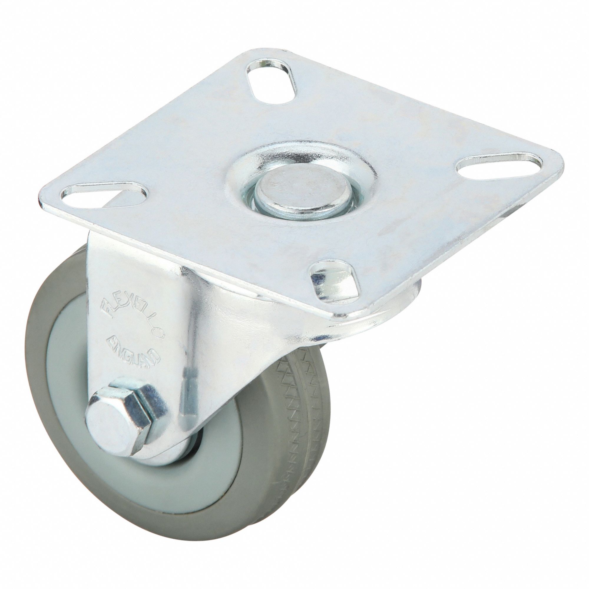 Plate Caster: Swivel, No Brake, Rubber, 2 in Wheel Dia, 3/4 in Wheel Wd, Slot, Plain