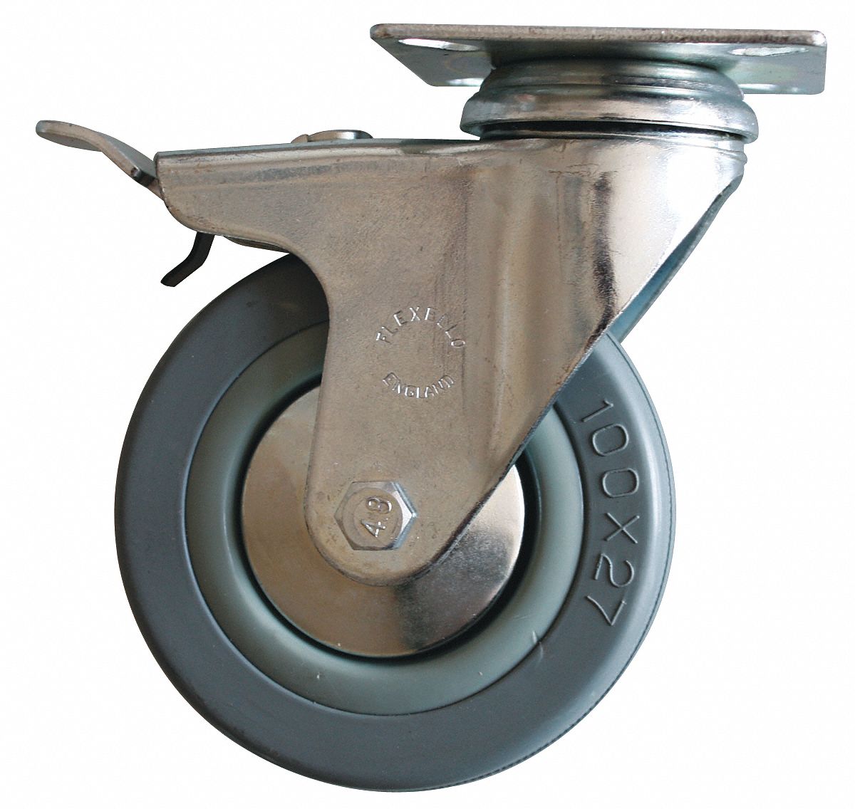 GRAINGER APPROVED Standard Plate Caster, Swivel, Rubber, 110 lb, 2 in