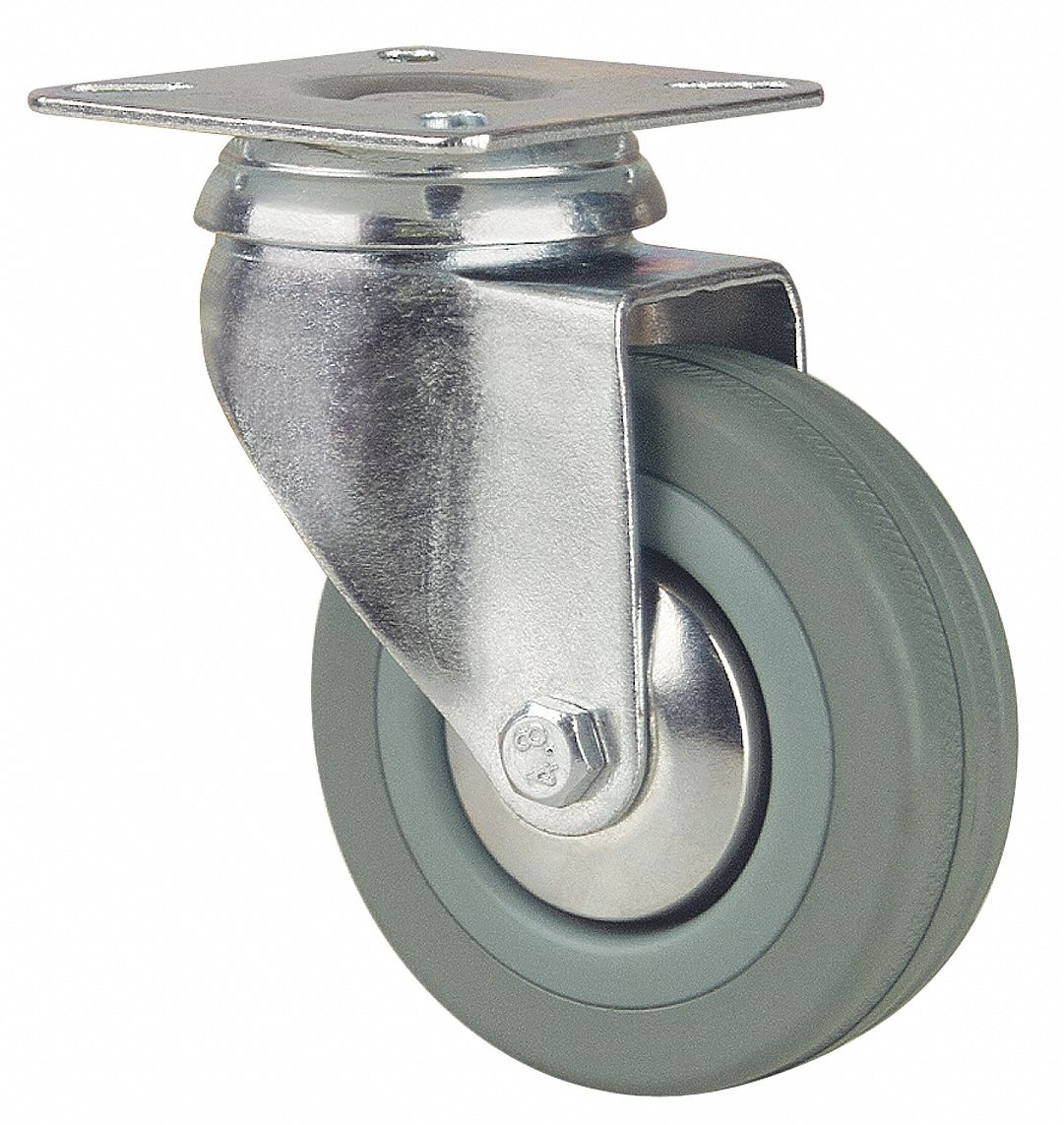 STANDARD PLATE CASTER, 2 IN WHEEL DIA, 110 LB, 2 11/16 IN MOUNTING H, RUBBER, SOFT