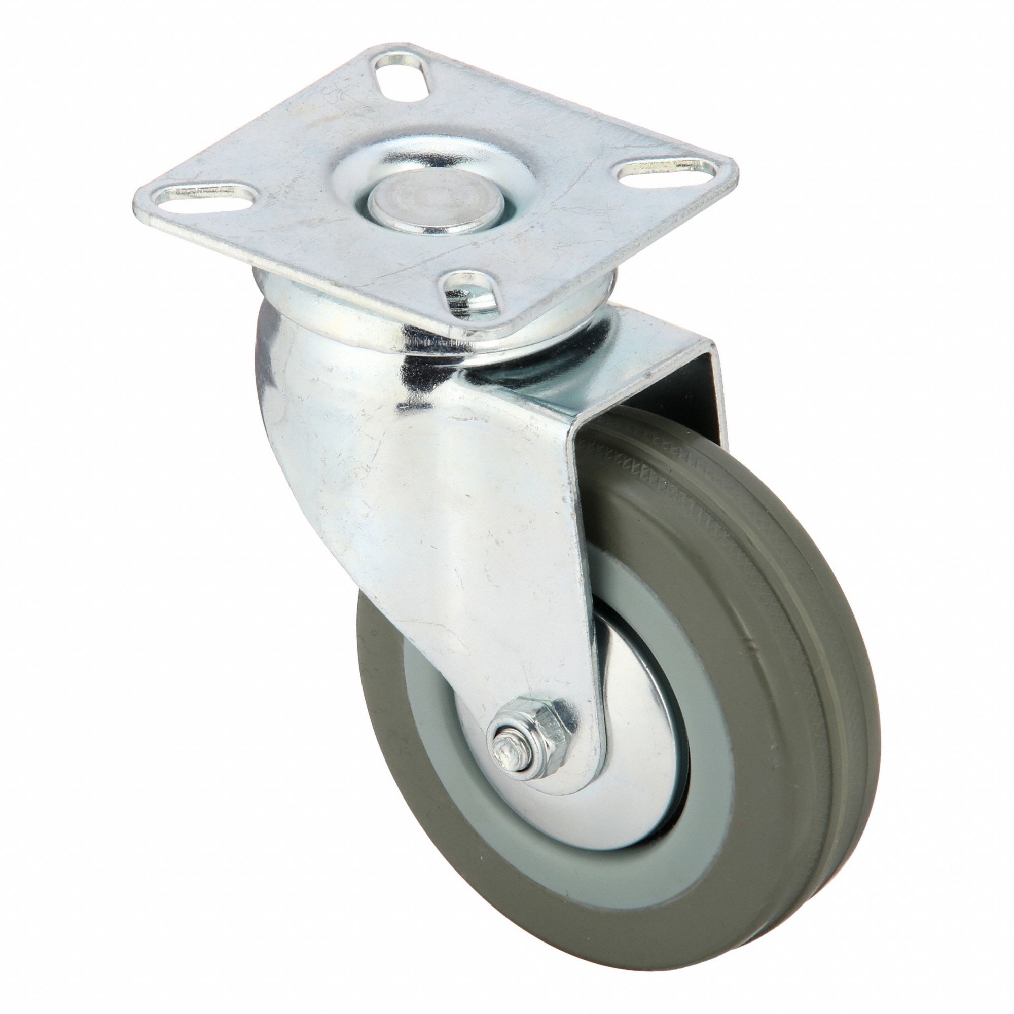 Plate Caster: Swivel, No Brake, Rubber, 3 in Wheel Dia, 7/8 in Wheel Wd, Slot, Plain